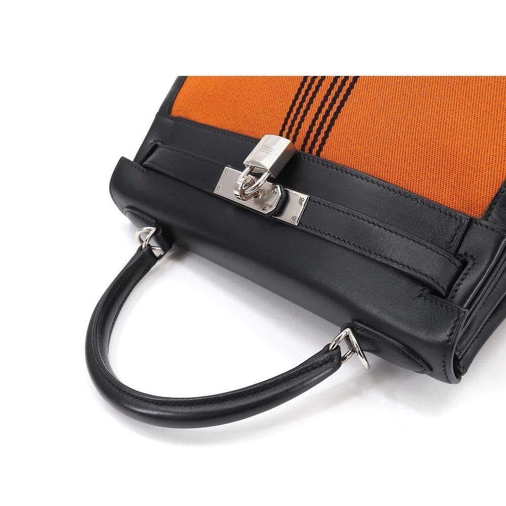 Hermes Kelly 28 2way Hand Shoulder Bag Towal Potamos Box Calf Black Orange J Stamped Inner Sewing Silver Metal Fittings