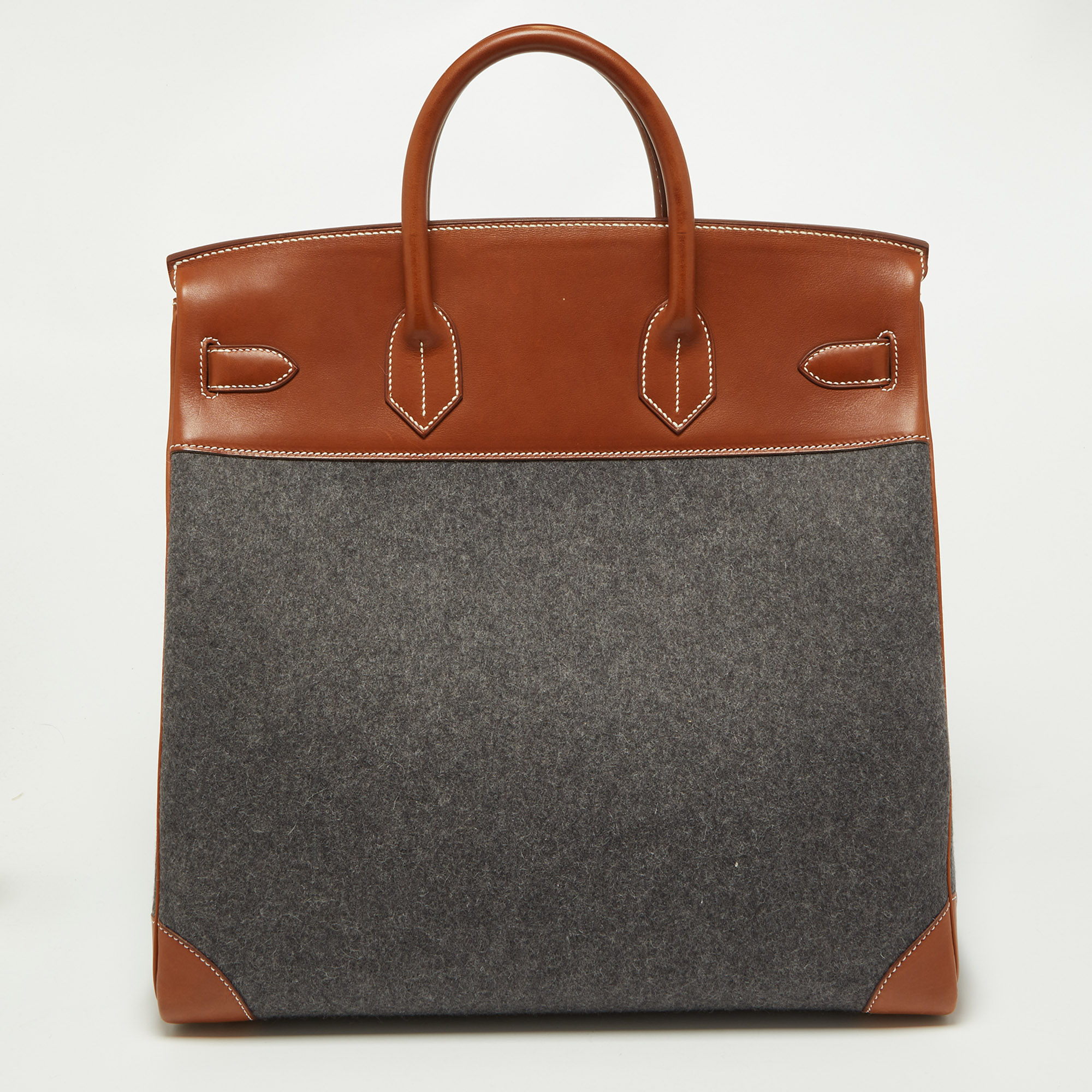 Hermes Gris Moyen/Fauve Wool And Leather Palladium Finish HAC Birkin 40 Bag