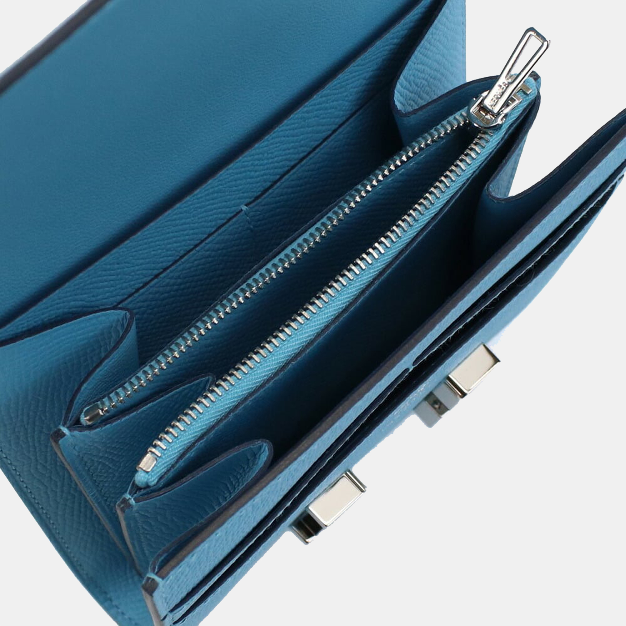 Hermes Constance Compact Wallet Bifold Blue Unisex