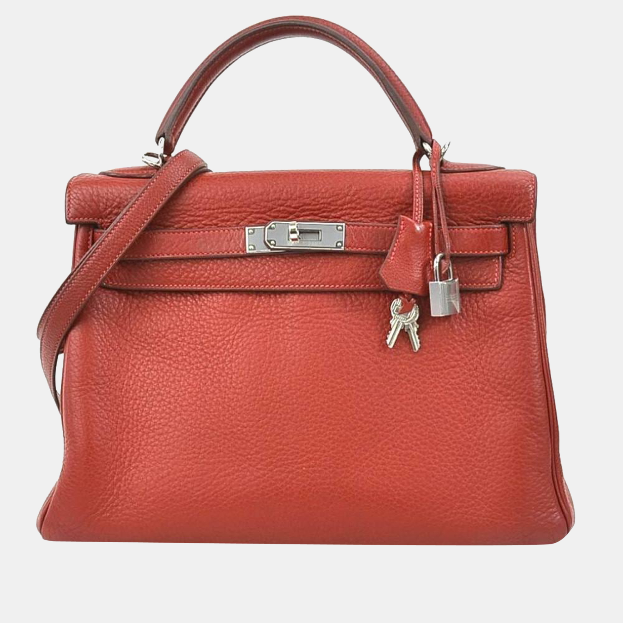 Hermes Handbag Shoulder Bag Kelly 32 Togo Rouge Garance Silver Women's