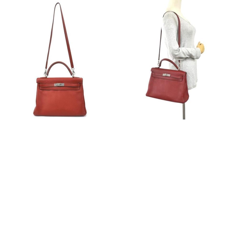 Hermes Handbag Shoulder Bag Kelly 32 Togo Rouge Garance Silver Women's