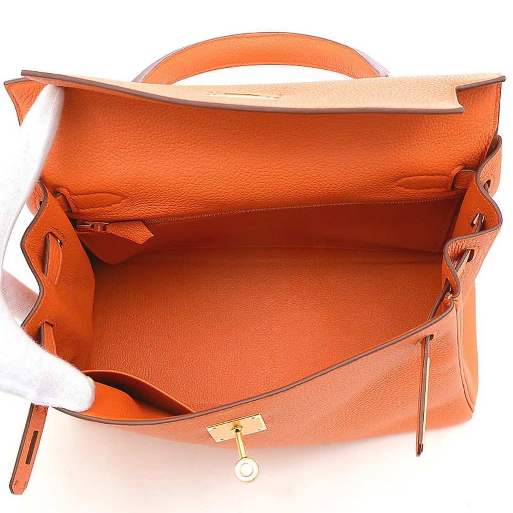 Hermes Kelly 28 Inner Stitch Togo Handbag Orange Gold Hardware U Engraved