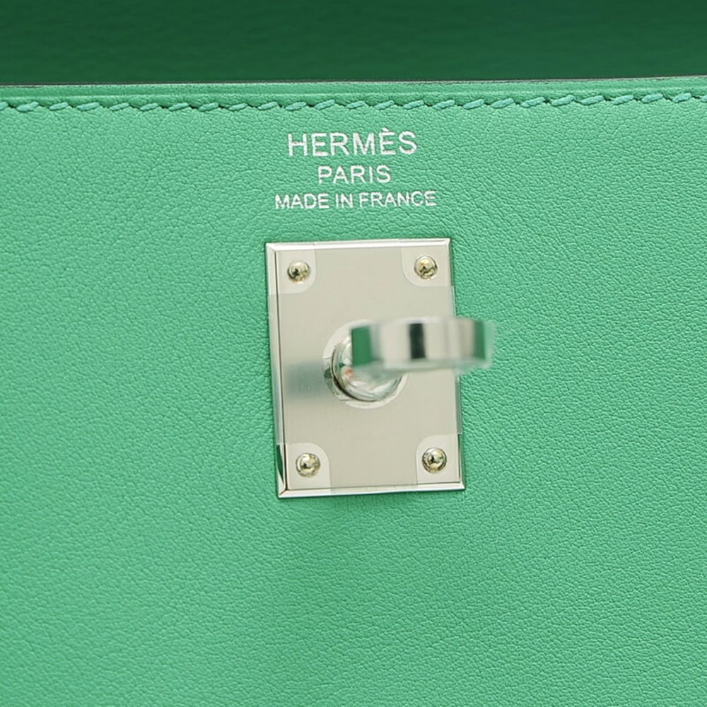 Hermes Kelly 25 Inner Stitch Swift Handbag Mint Silver Hardware U Engraved