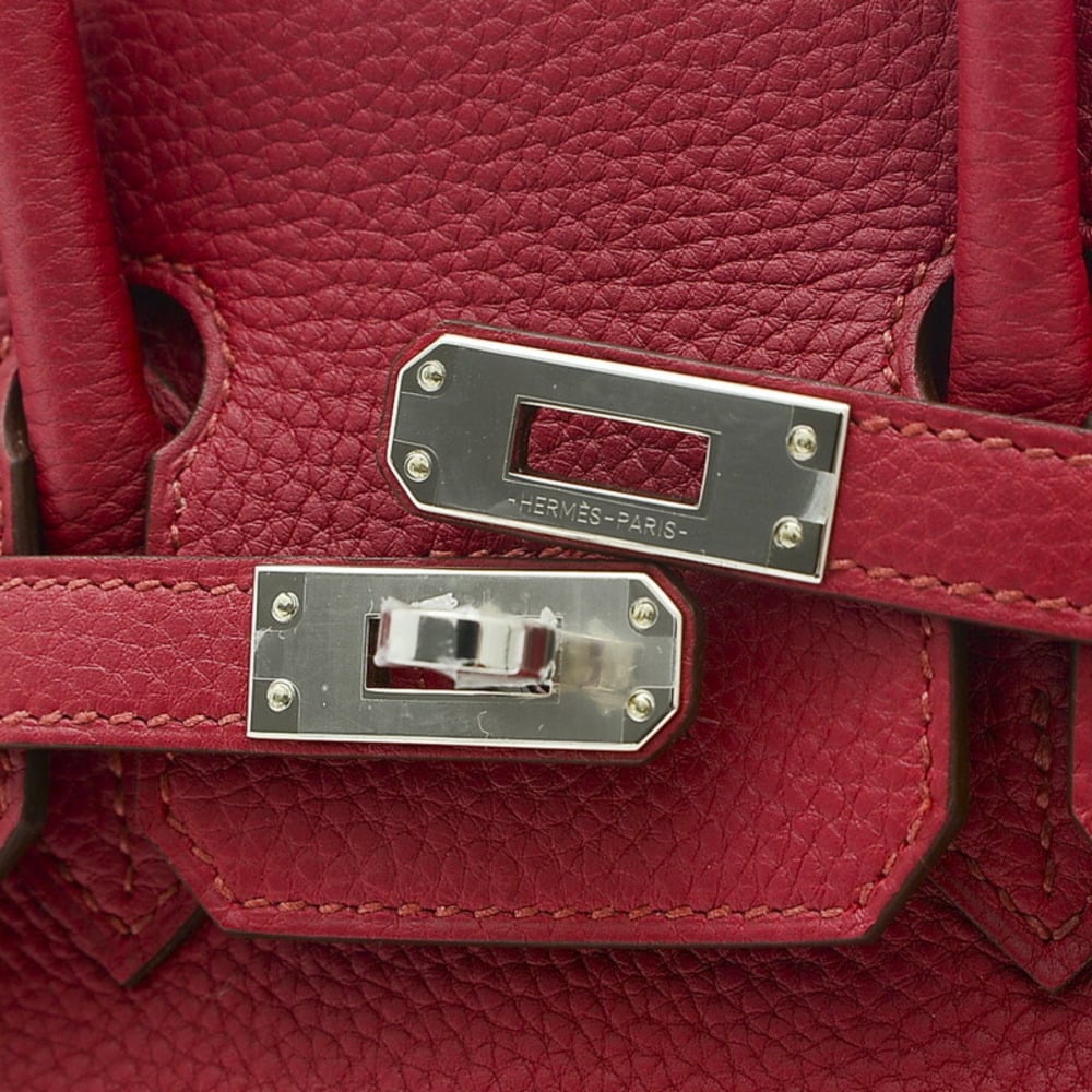 Hermes Birkin 25 Togo Handbag Ruby Silver Metal Fittings U Stamp