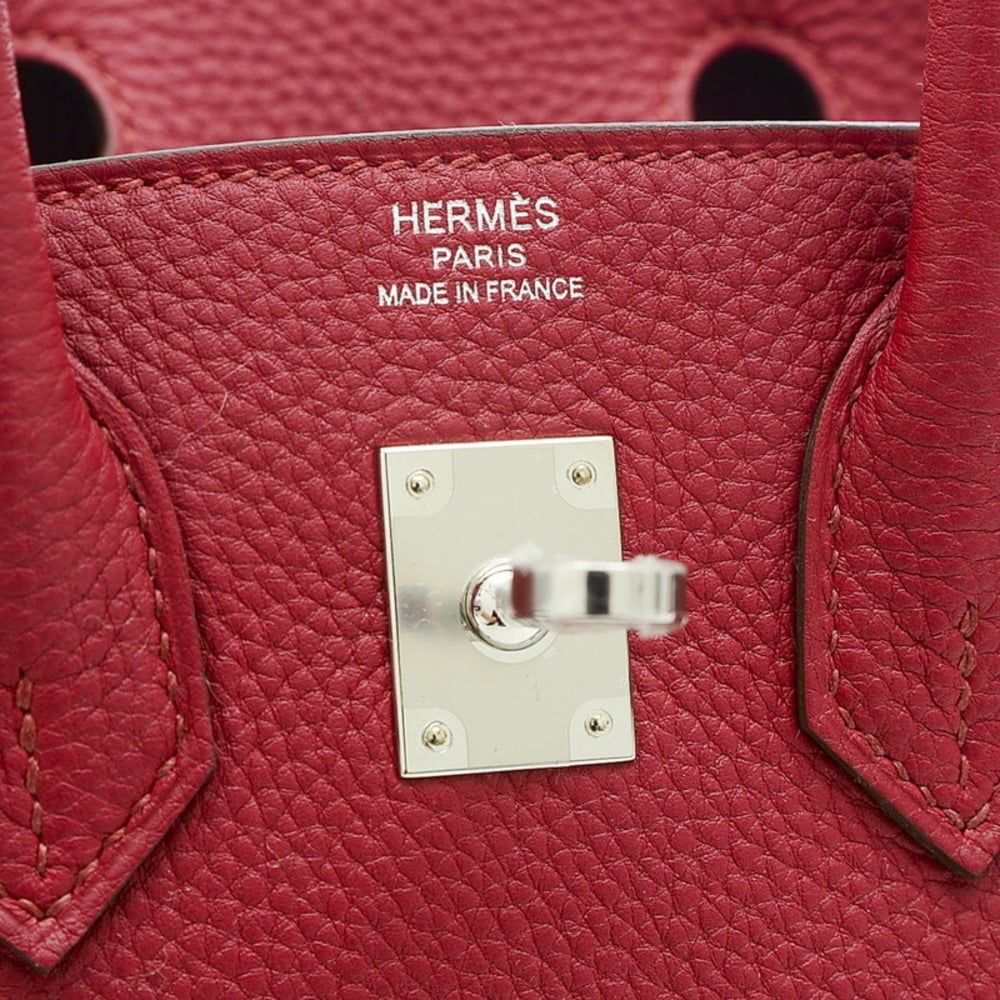 Hermes Birkin 25 Togo Handbag Ruby Silver Metal Fittings U Stamp
