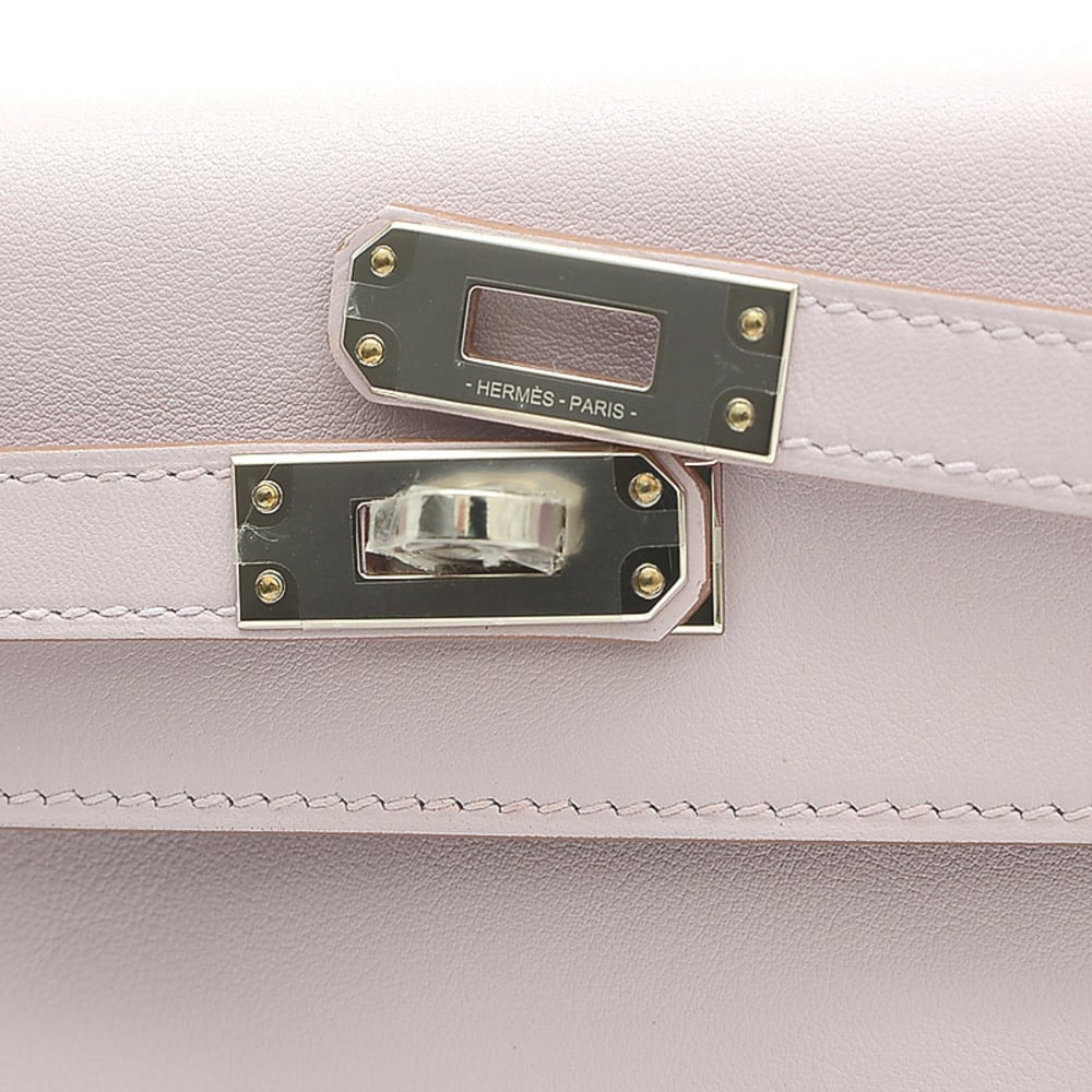 Hermes Kelly 25 Inner Stitch Swift Handbag Mauve Pale Silver Hardware B Engraved