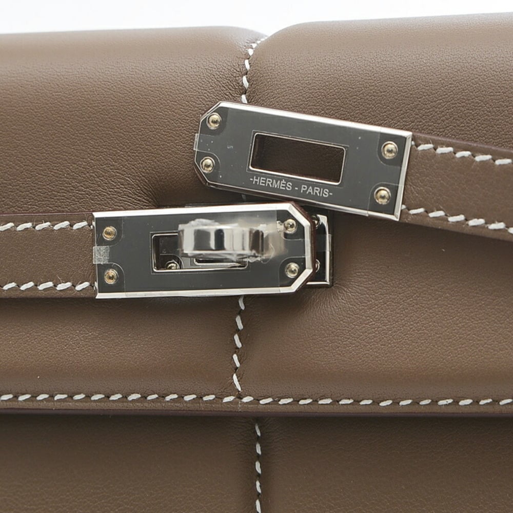 Hermes Kelly Putted 25 Outer Stitched Swift Handbag Etoupe Silver Hardware U Engraved