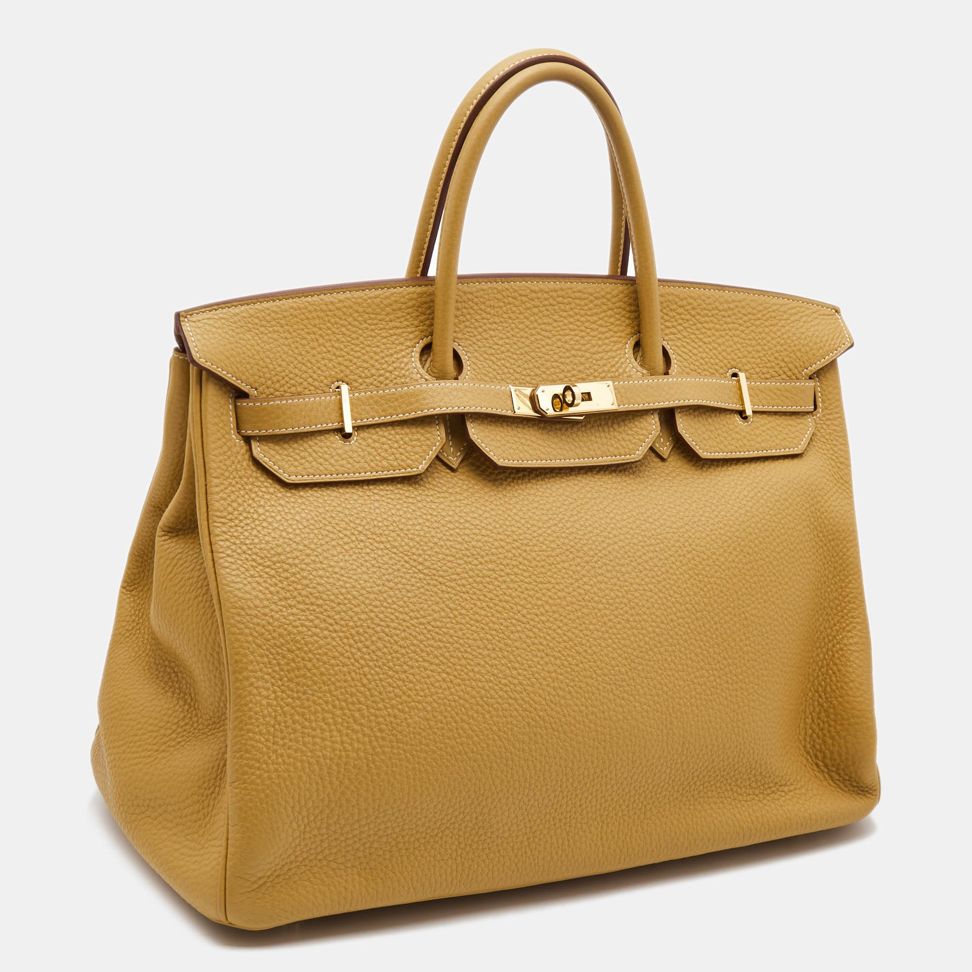 Hermes Curry Clemence Leather Gold Finish Birkin 40 Bag