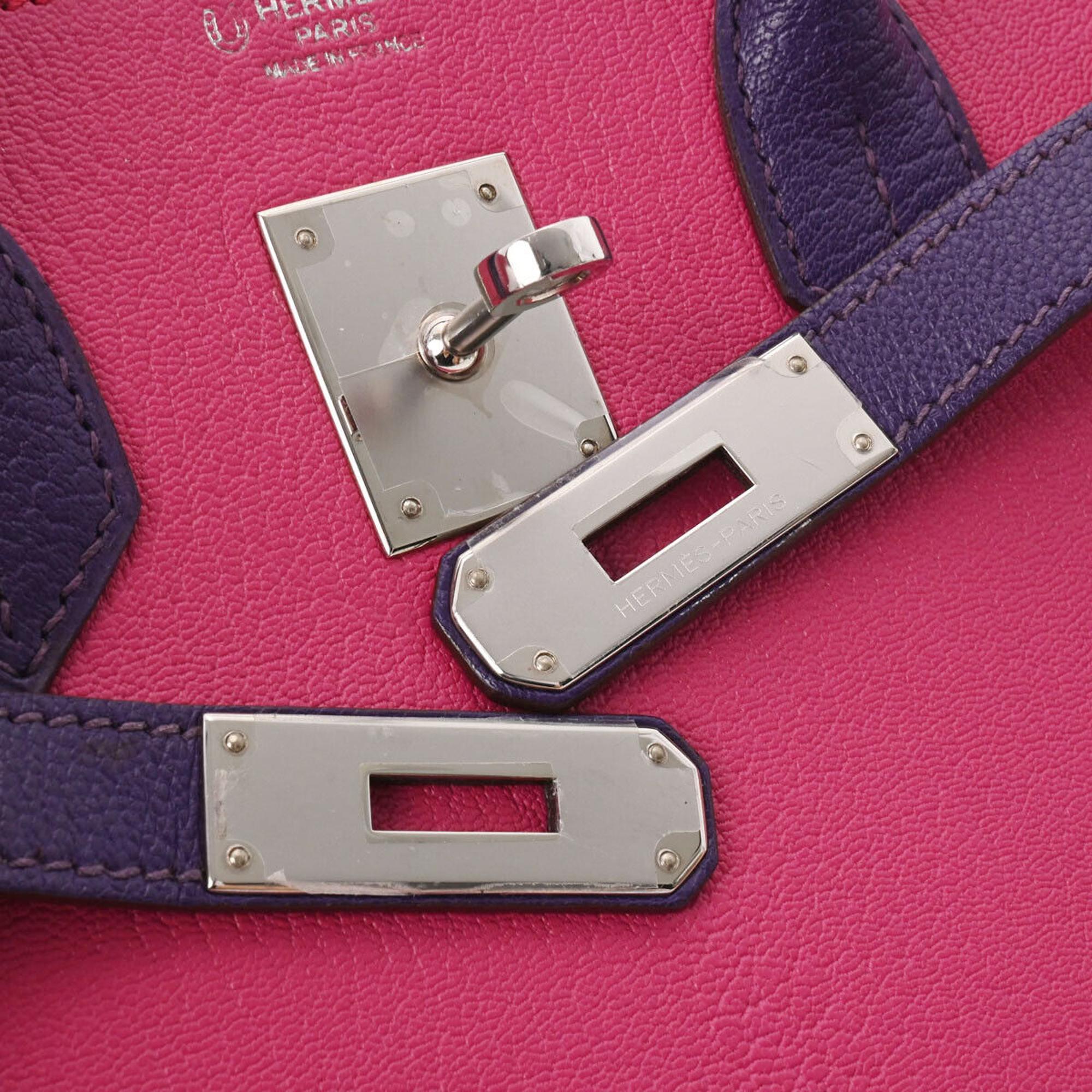 Hermes Purple/Pink Chevre Leather Palladium Hardware Birkin 30 Bag