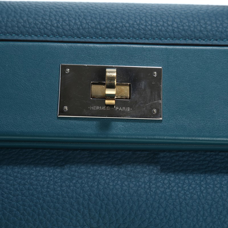 Hermes Blue Leather Togo 24/24 Top Handle Bag