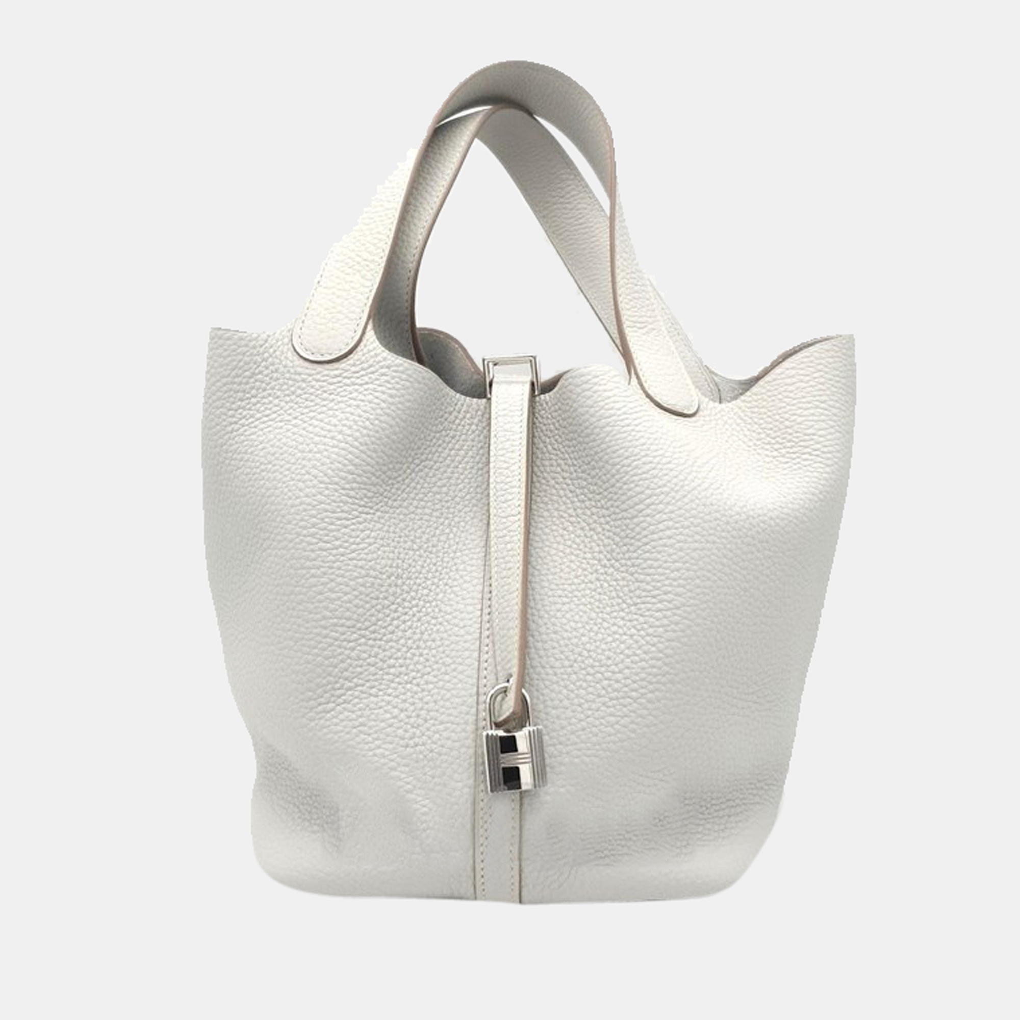 Hermes White Clemence Leather Picotin Lock 22 Tote Bag
