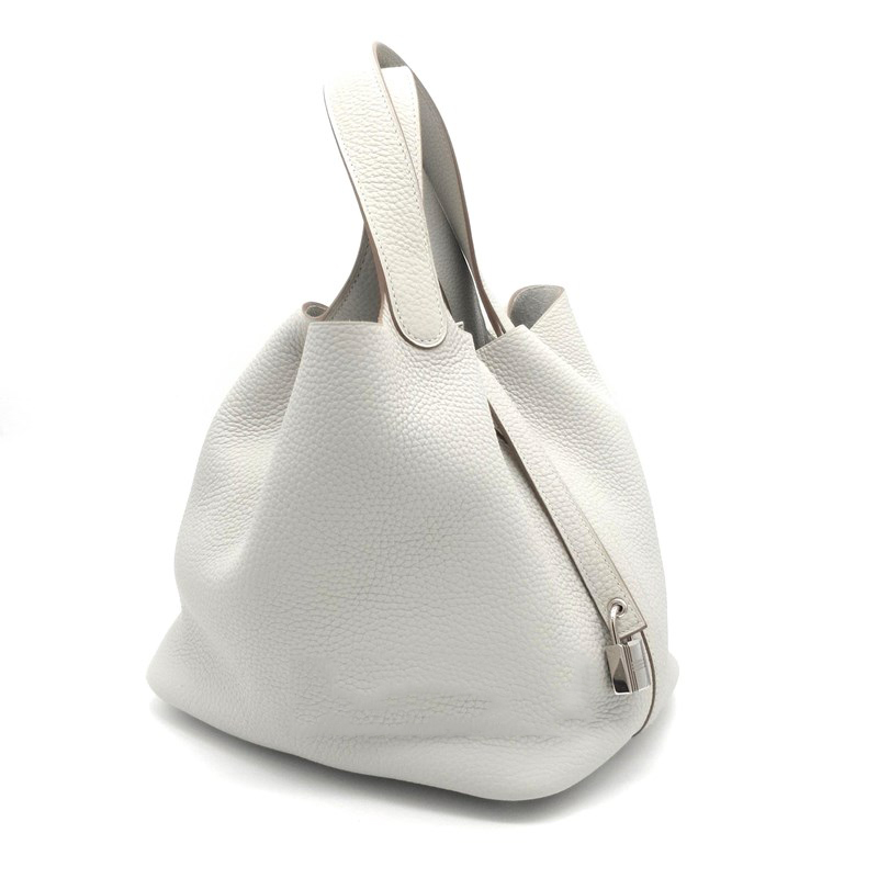 Hermes White Clemence Leather Picotin Lock 22 Tote Bag