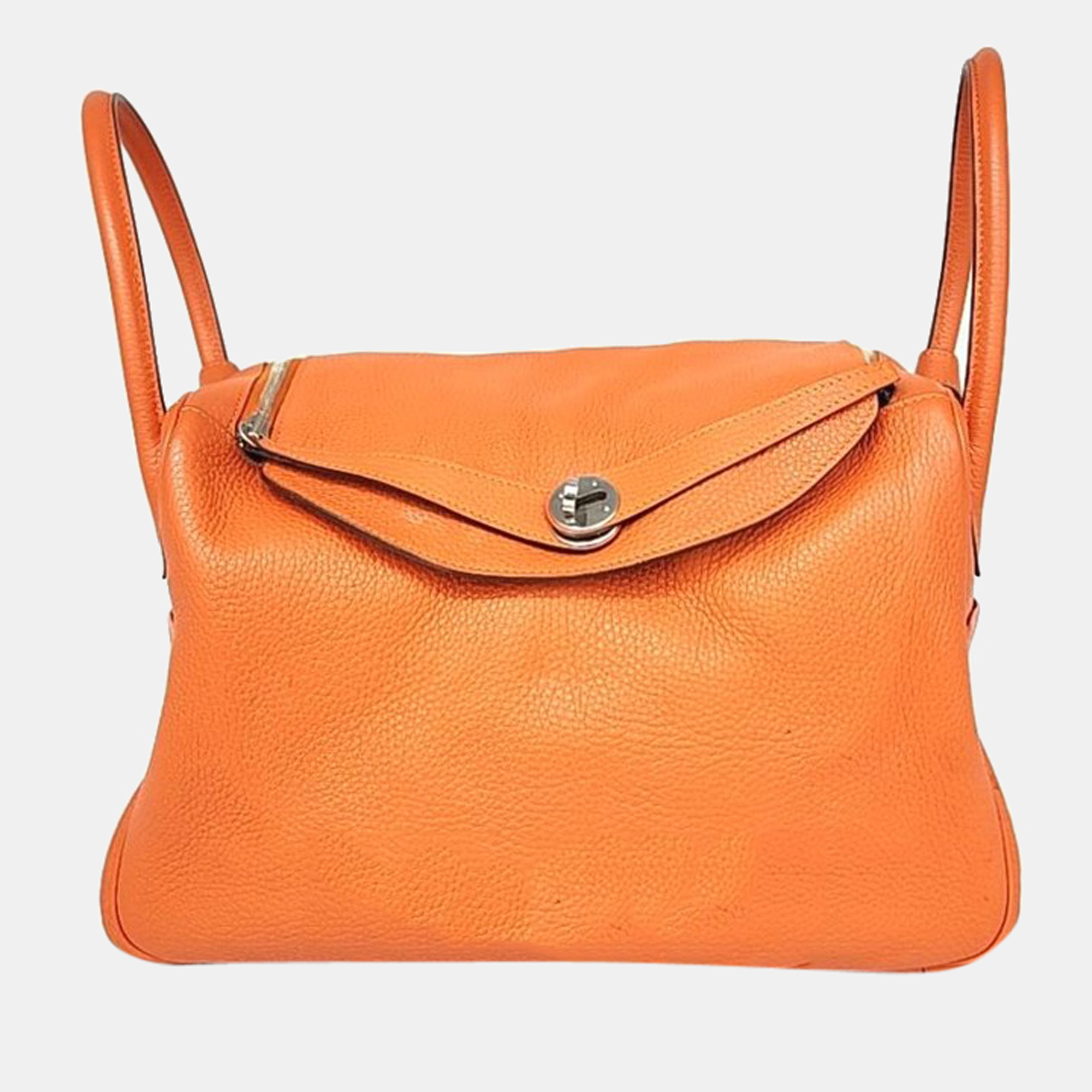 Hermes Orange Clemence Leather Lindy 34 Shoulder Bag