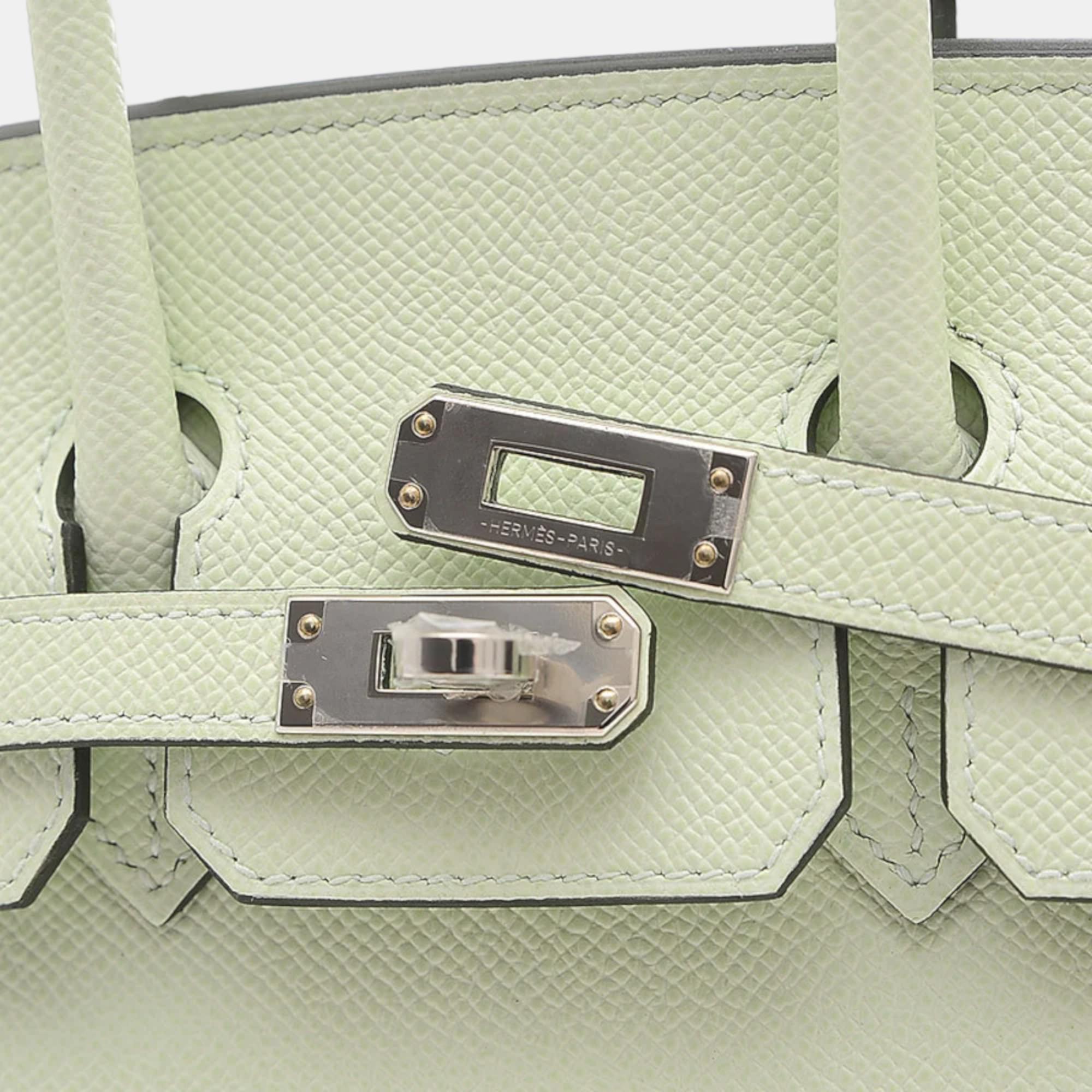 Hermes Birkin 25 Serie Handbag Epson Vert Fizz Silver Metal Fittings U Stamp