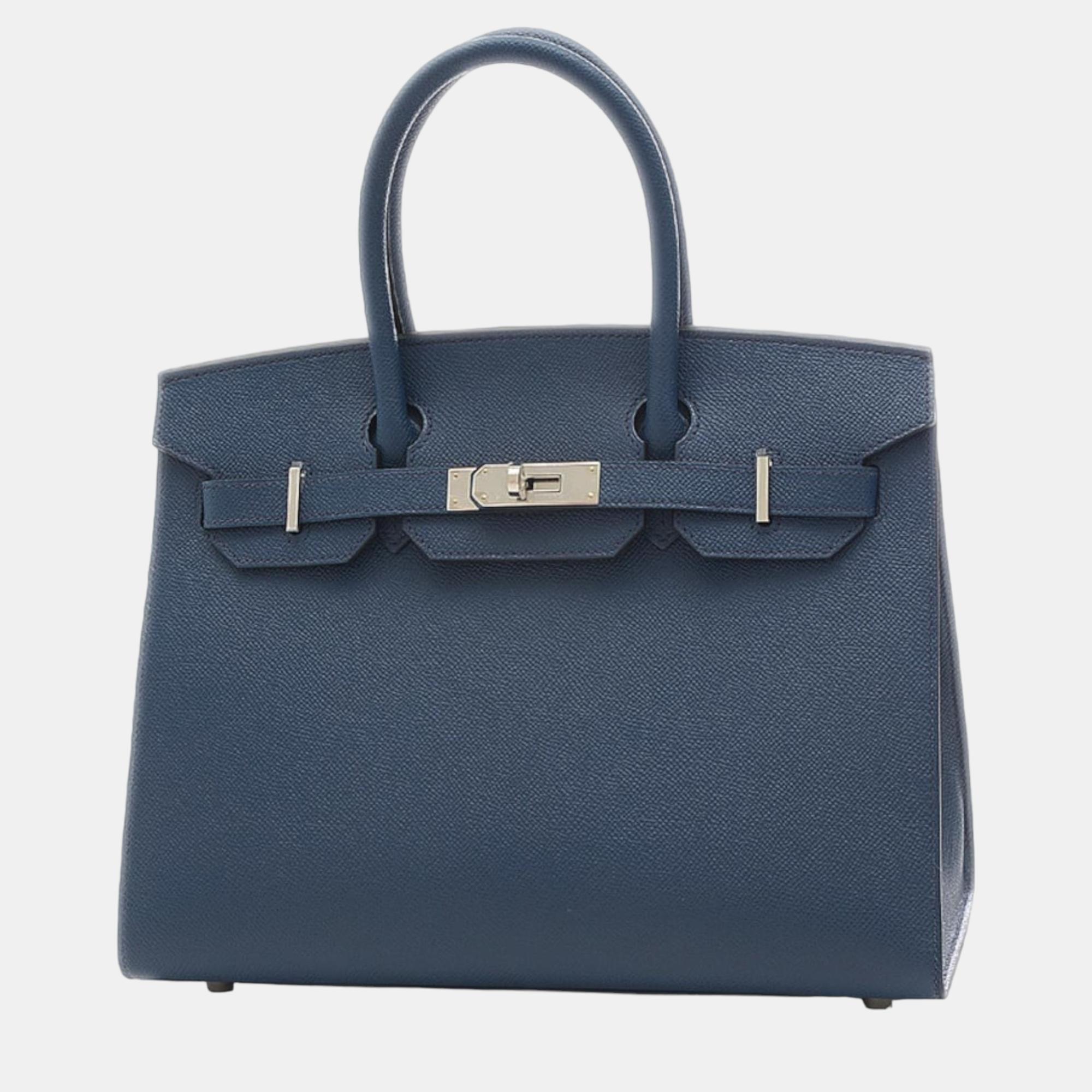 Hermes birkin 30 serie epson handbag blue de plus silver metal fittings b stamp