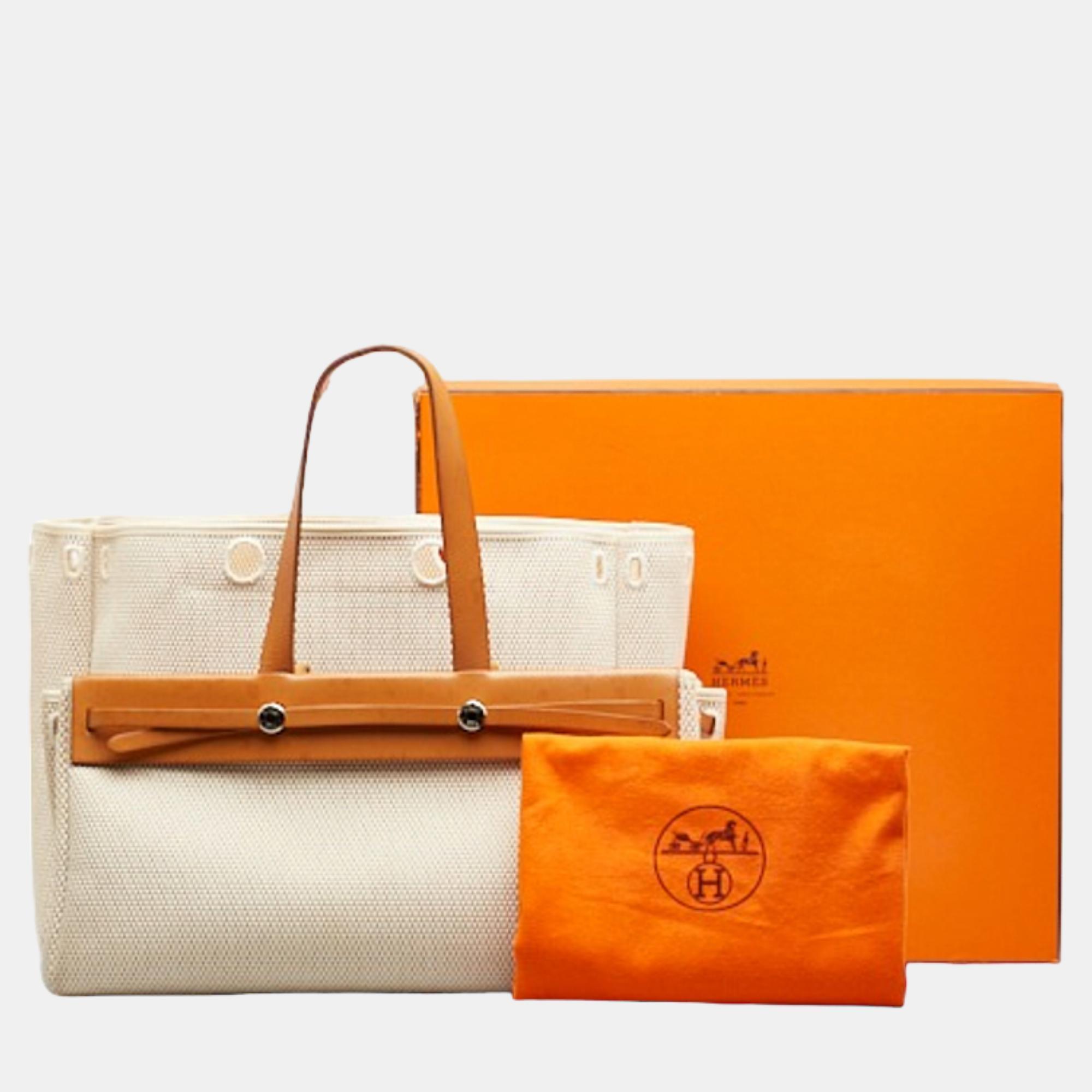 Hermes Beige Canvas Herbag Cabas GM Handbag