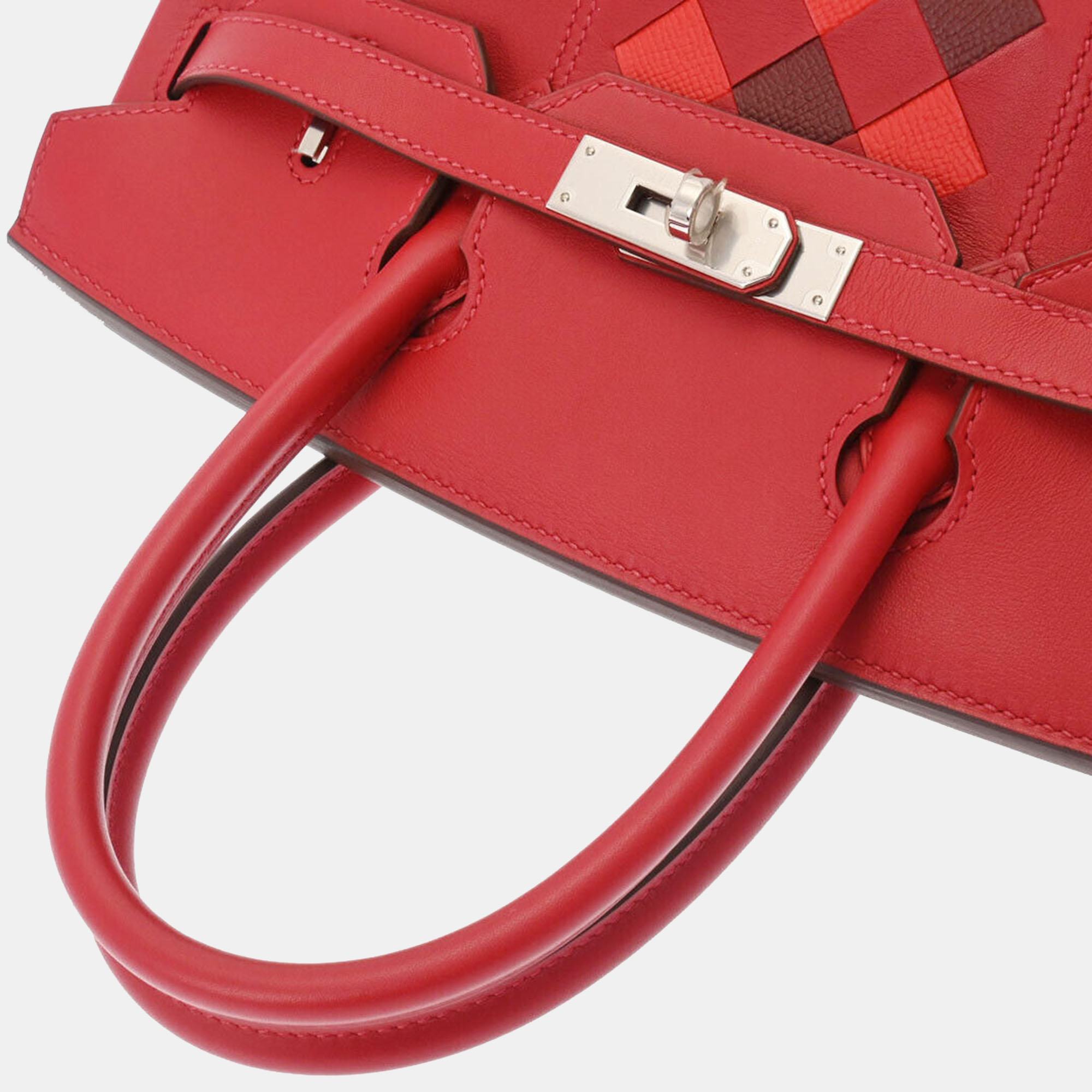 Hermes Red Swift And Epsom Leather Palladium Hardware Tressage Birkin 30 Bag