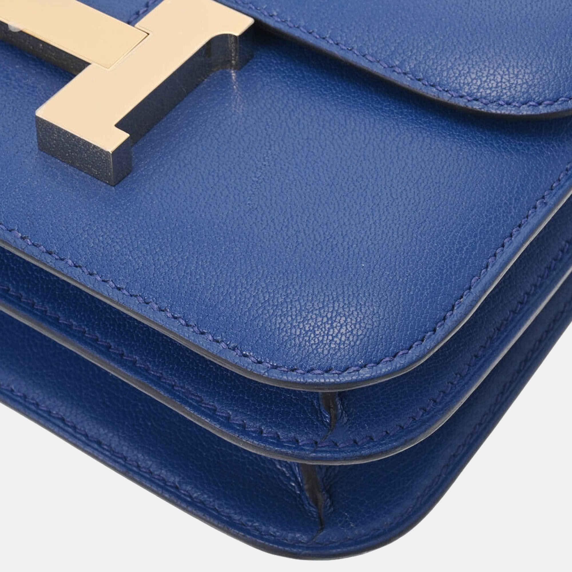 Hermes Blue Leather Chevre Constance Mini 18 Shoulder Bag