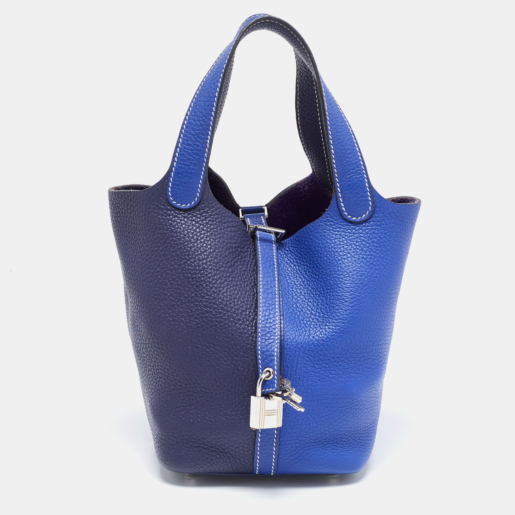 Hermes Bleu Encre/Bleu Electrique Clemence Leather Picotin Lock 18 Bag