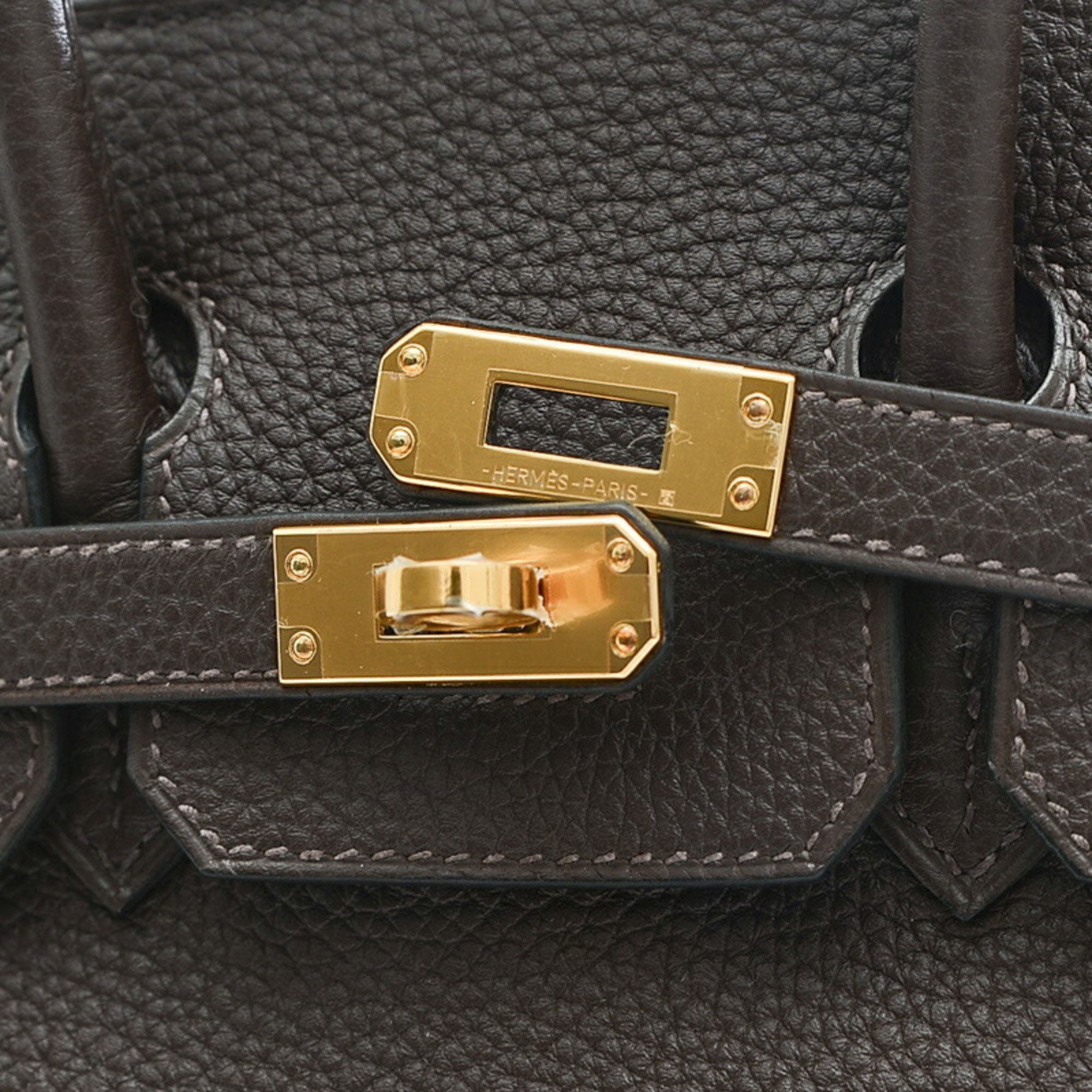 Hermes Birkin 25 Togo Ebenne Handbag Gold Hardware B Engraved