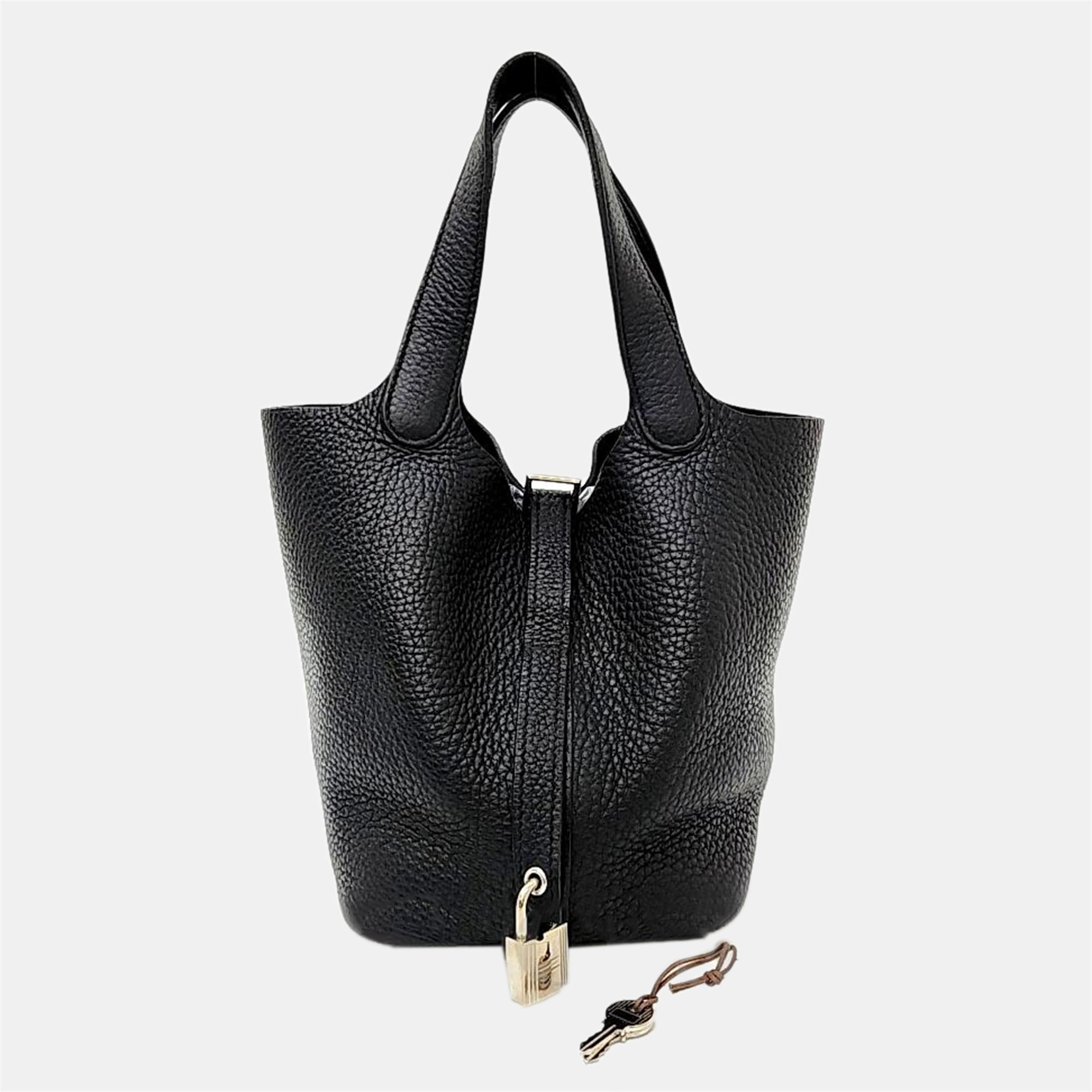 Hermes Black Clemence Leather Picotin Lock 18 Tote Bag