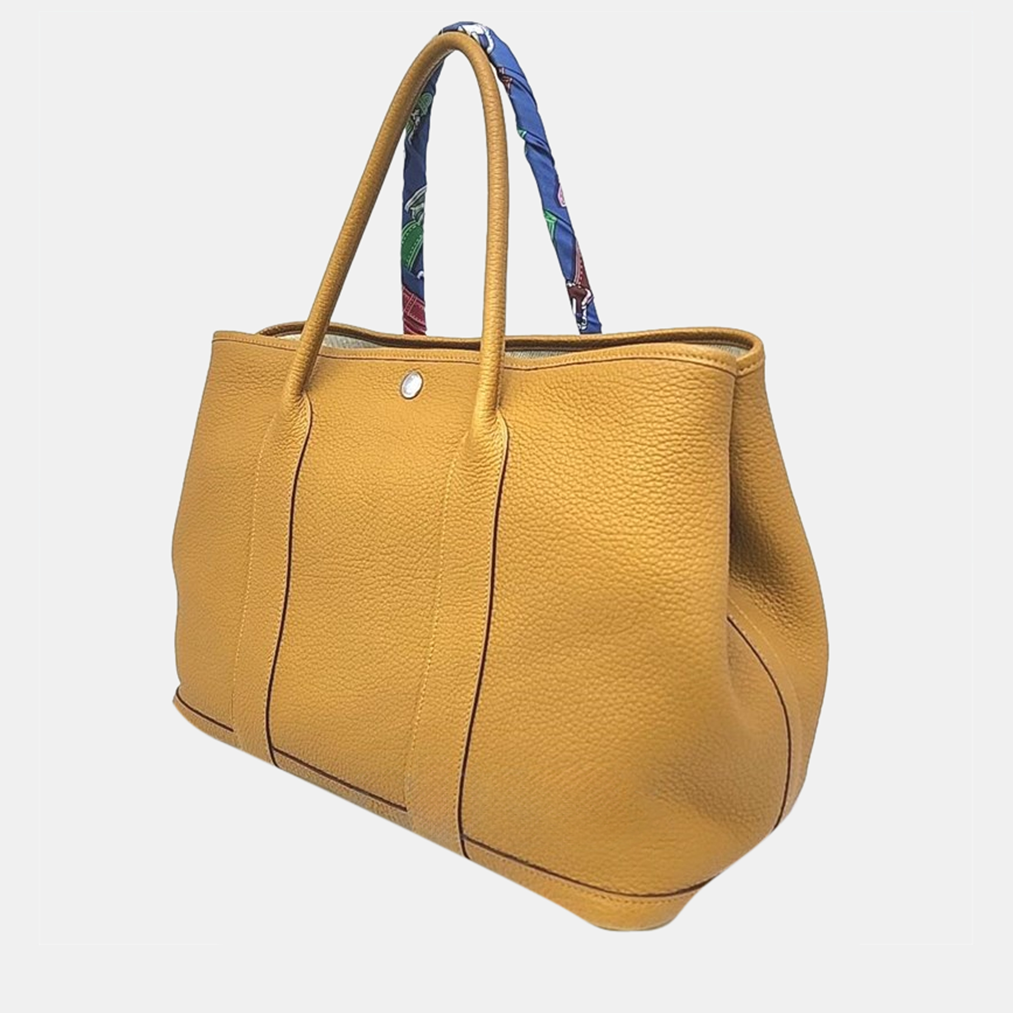 

Hermes Brown Leather Garden Party 36 with twilly, Yellow