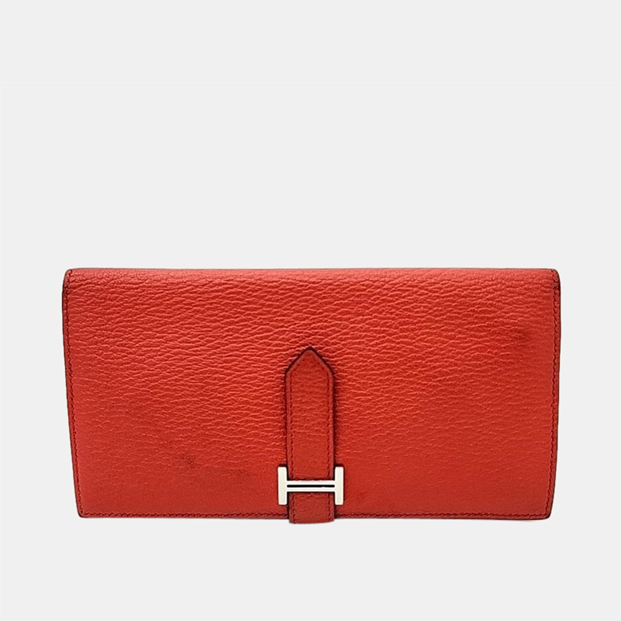 Hermes red/orange leather bearn wallet