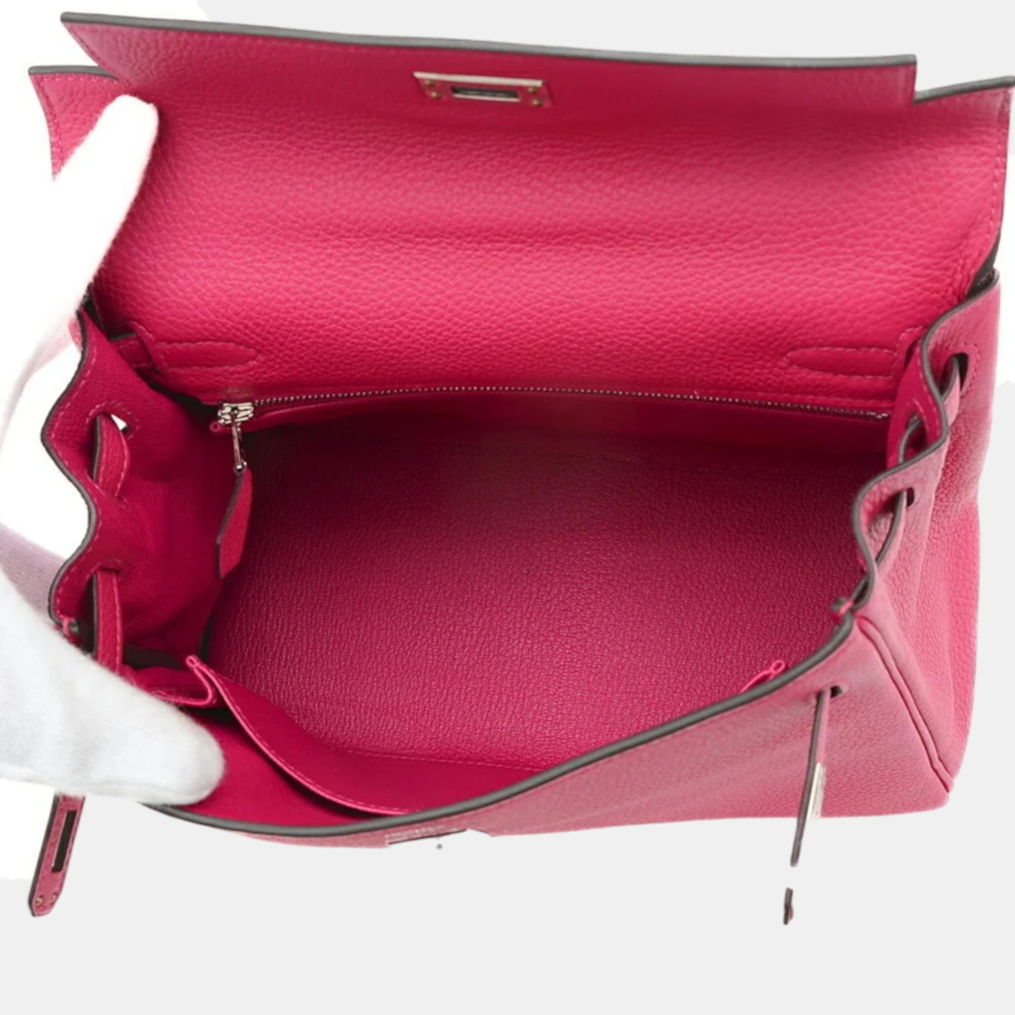 Hermes Kelly 25 Inner Sewing Togo Handbag Framboise Silver Hardware U Engraved