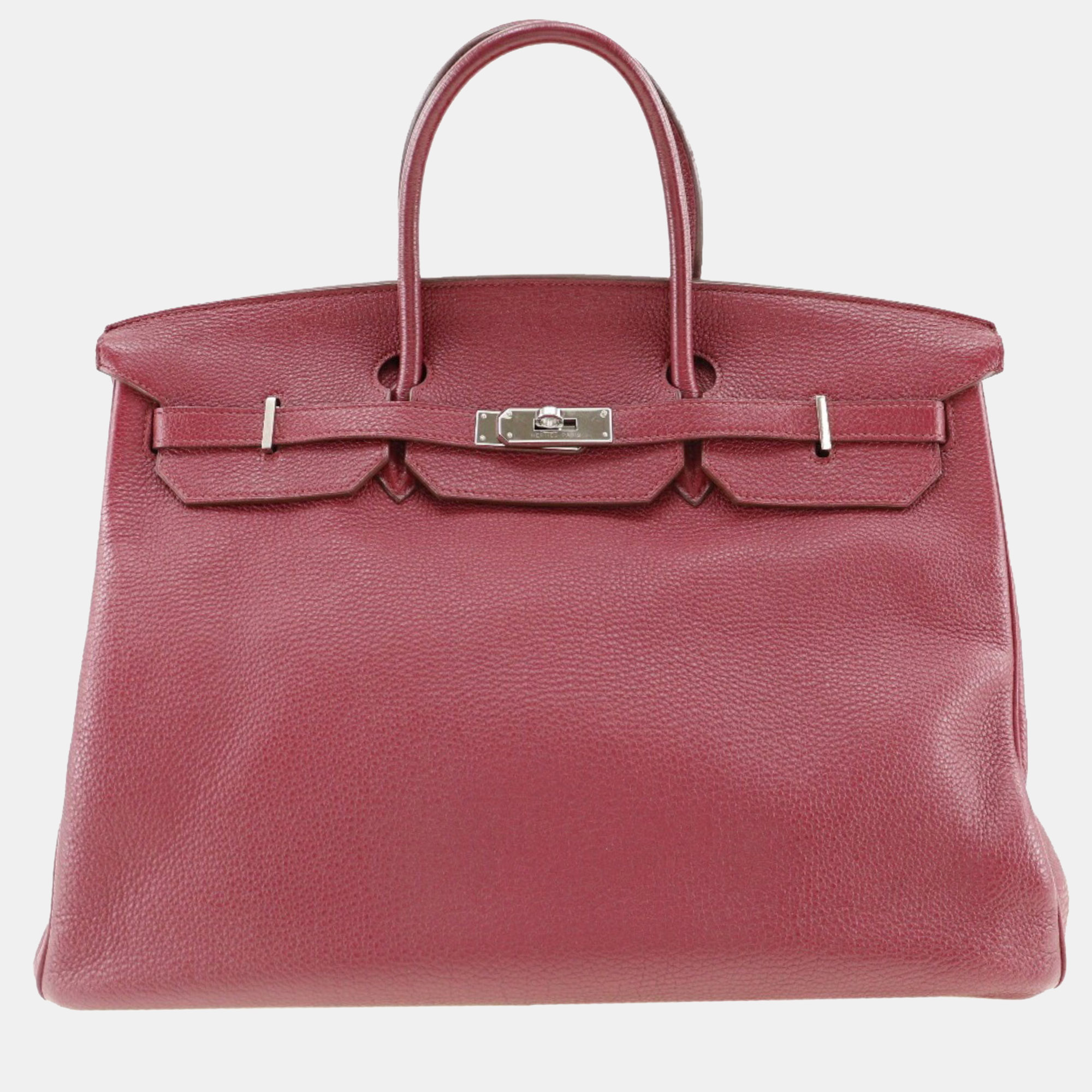 HERMES Birkin 40 Handbag Taurillon Clemence Ruby Made In France 2010 Red/Brown □N Belt Hardware Ladies