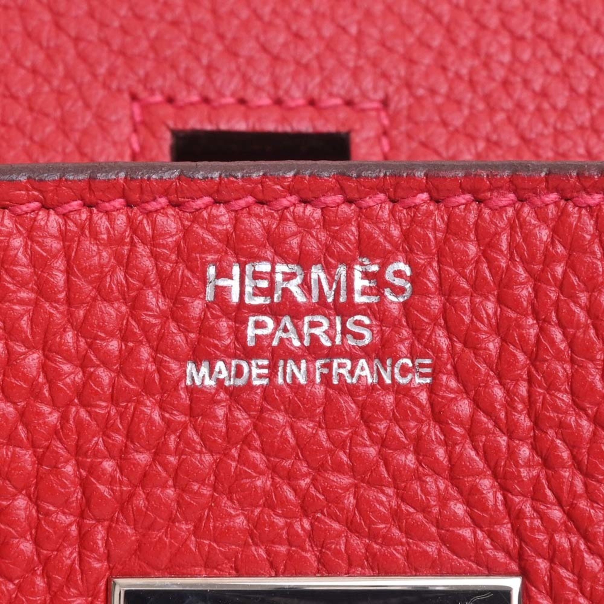 HERMES Taurillon Clemence Birkin 30 Handbag Red Ladies
