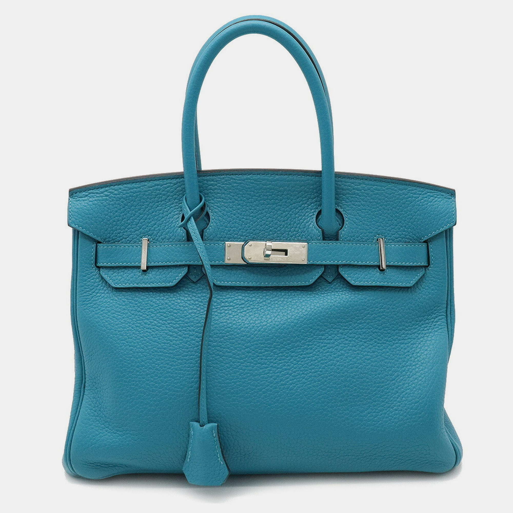 HERMES Birkin 30 Handbag Taurillon Leather Turquoise Blue Y Stamp