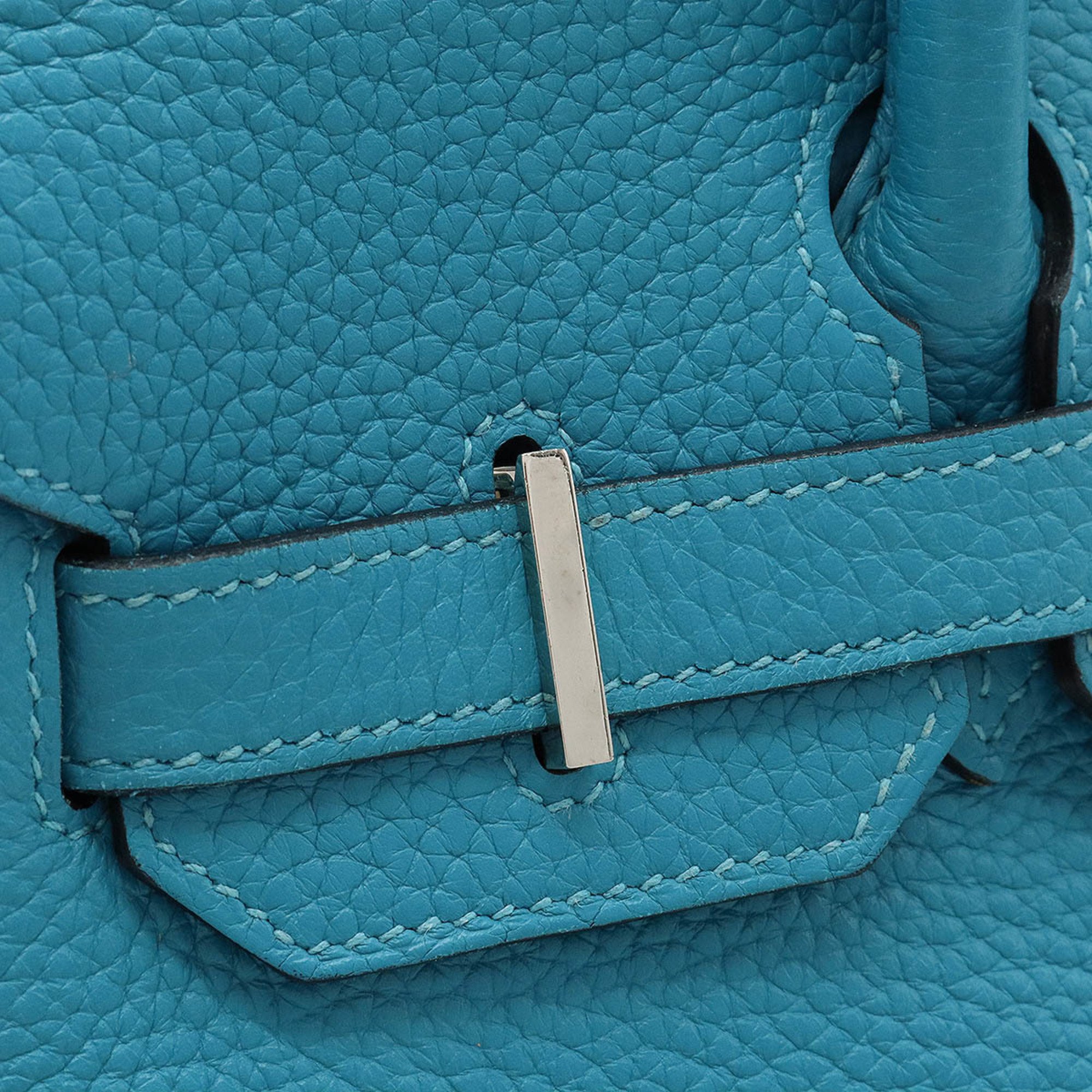 HERMES Birkin 30 Handbag Taurillon Leather Turquoise Blue Y Stamp