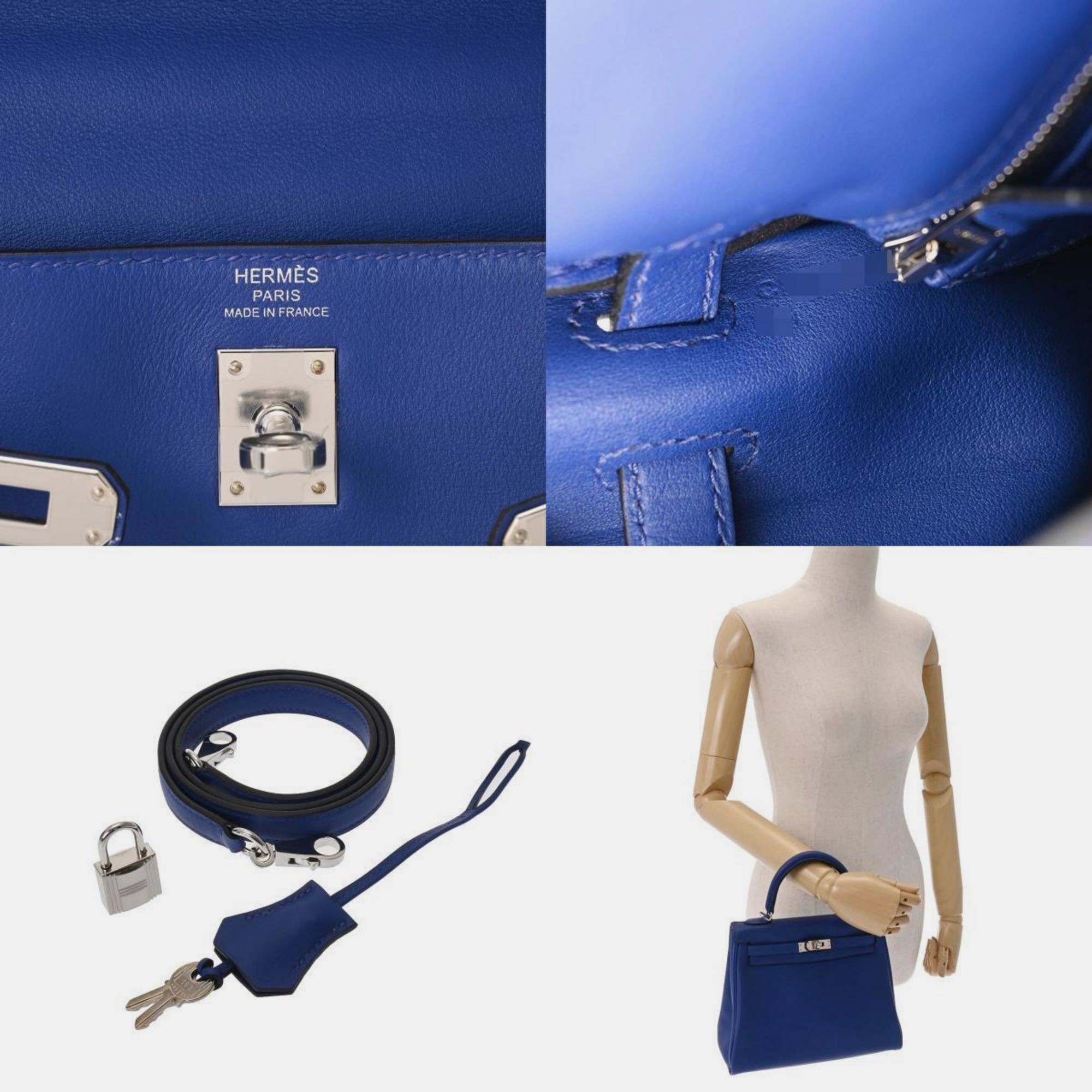 HERMES Kelly 25 Inner Stitch Blue Electric Palladium Hardware C Stamp (Around 2018) Women's Vaux Swift Bag