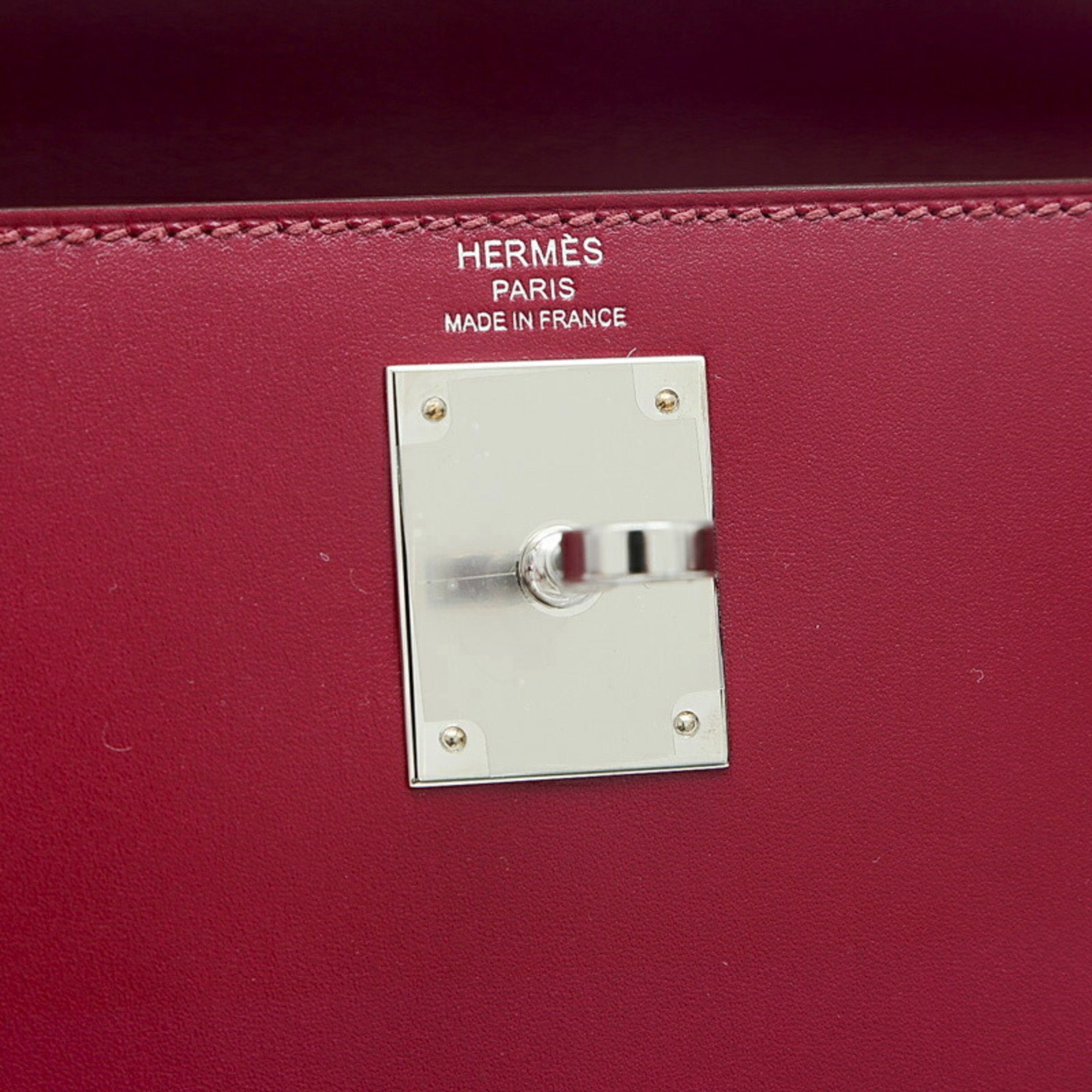 Hermes Kelly 28 Outside Sewing Handbag Tadelakt Ruby Silver Hardware U Engraved