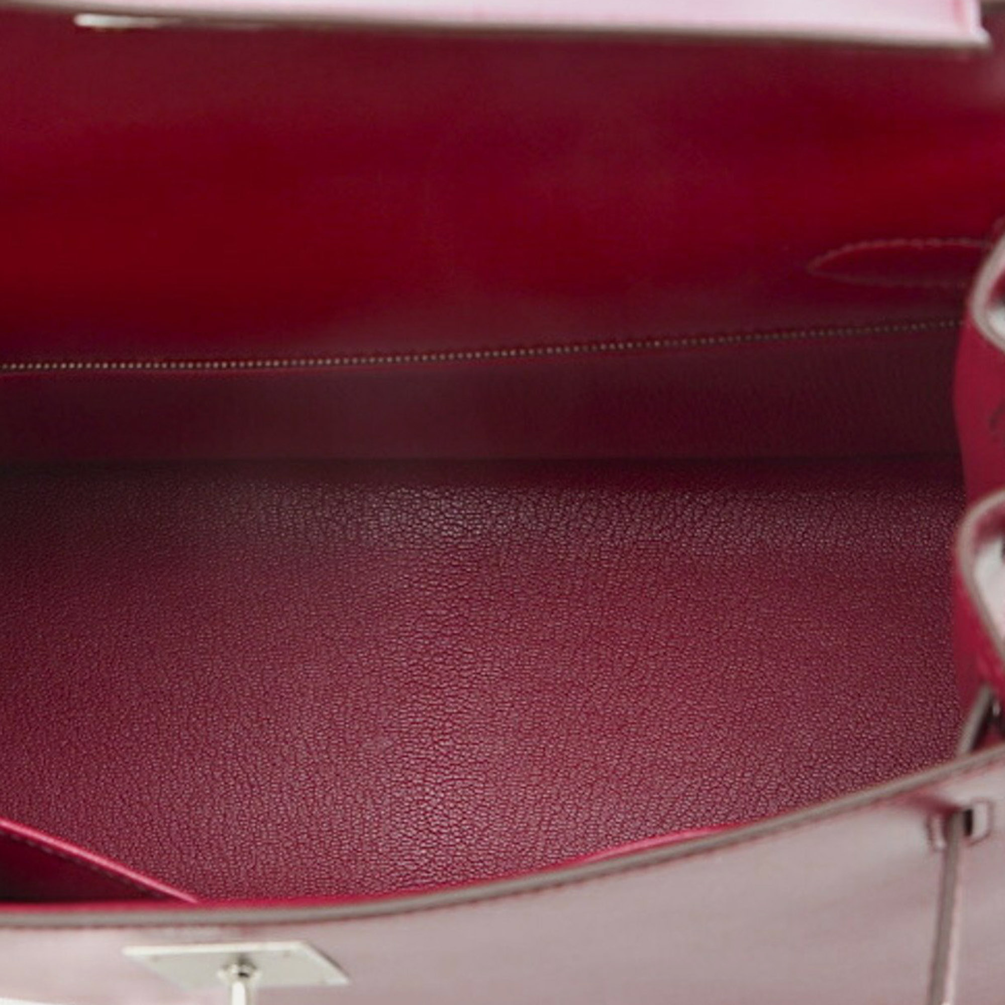 Hermes Kelly 28 Outside Sewing Handbag Tadelakt Ruby Silver Hardware U Engraved