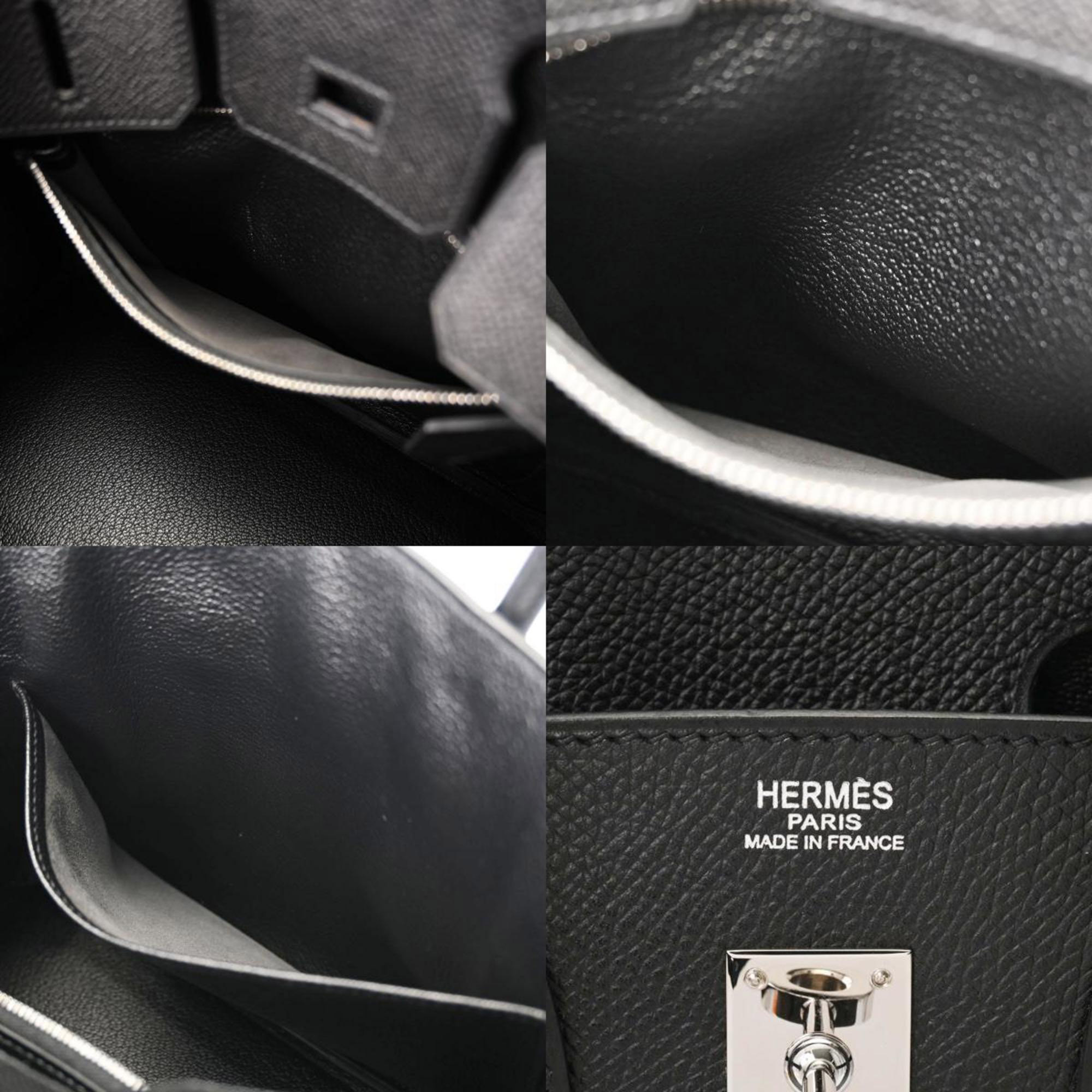 HERMES Birkin 25 Black Palladium Hardware Engraved (around 2005) Ladies Vaux Epson Handbag