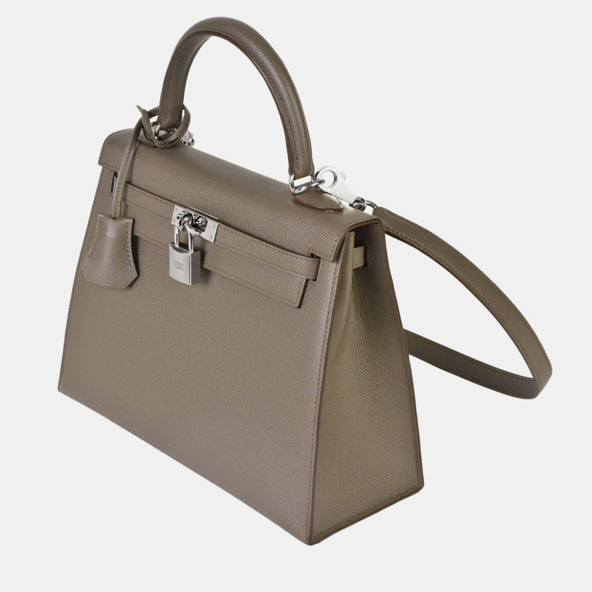 HERMES Kelly 25 Handbag With Outside Stitching Shoulder Strap Taupe Vaux Epson C Stamp (manufactured In 2018)