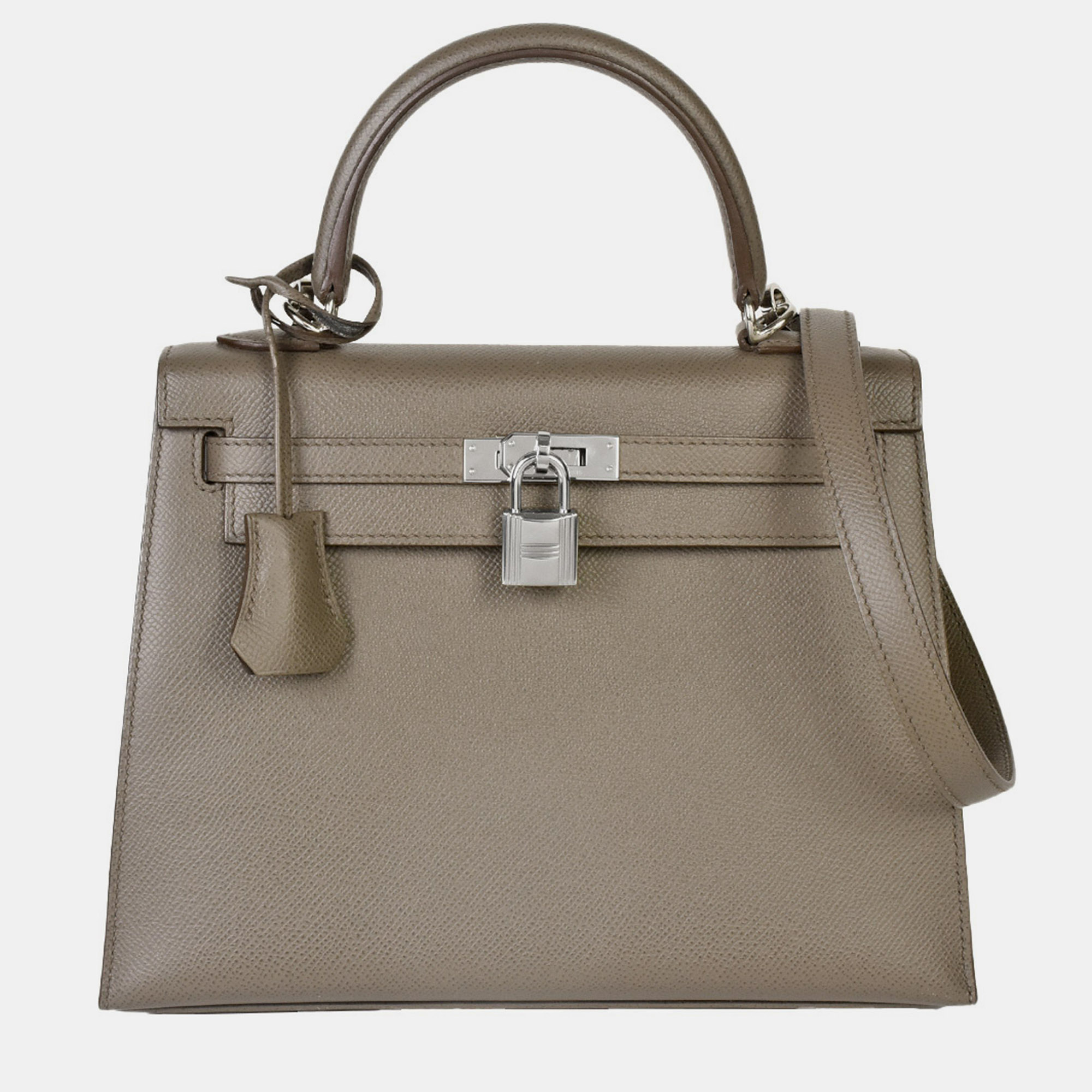HERMES Kelly 25 Handbag With Outside Stitching Shoulder Strap Taupe Vaux Epson C Stamp (manufactured In 2018)
