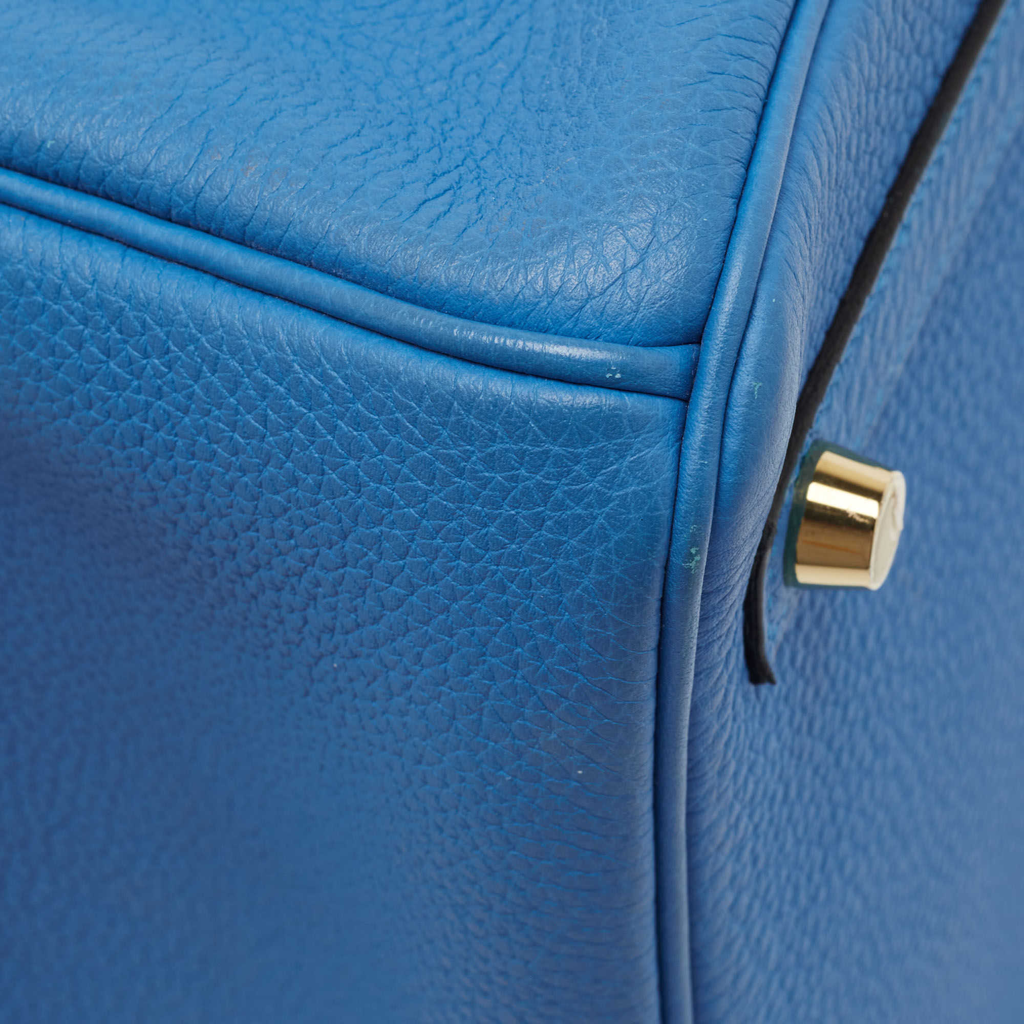 Hermes Bleu Zanzibar Togo Leather Gold Finish Birkin 25 Bag