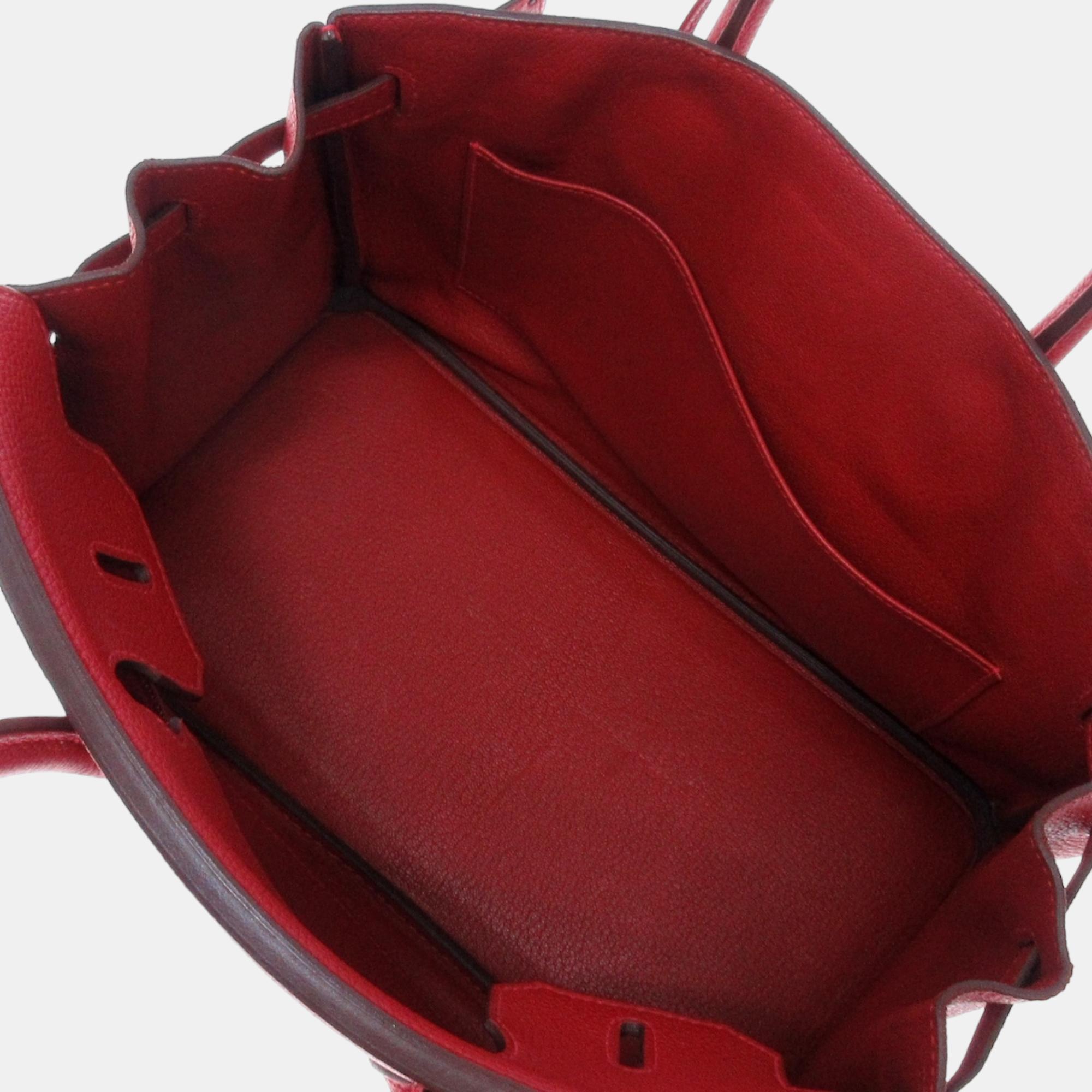 Hermes Red Togo Leather Birkin 30 Tote Bag