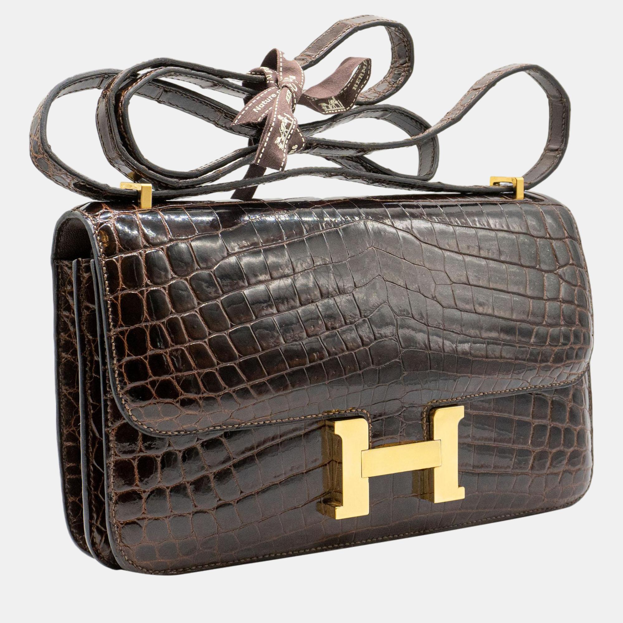 Hermès Constance Elan 25 In Shiny Brown Nilo Croc GHW Bag