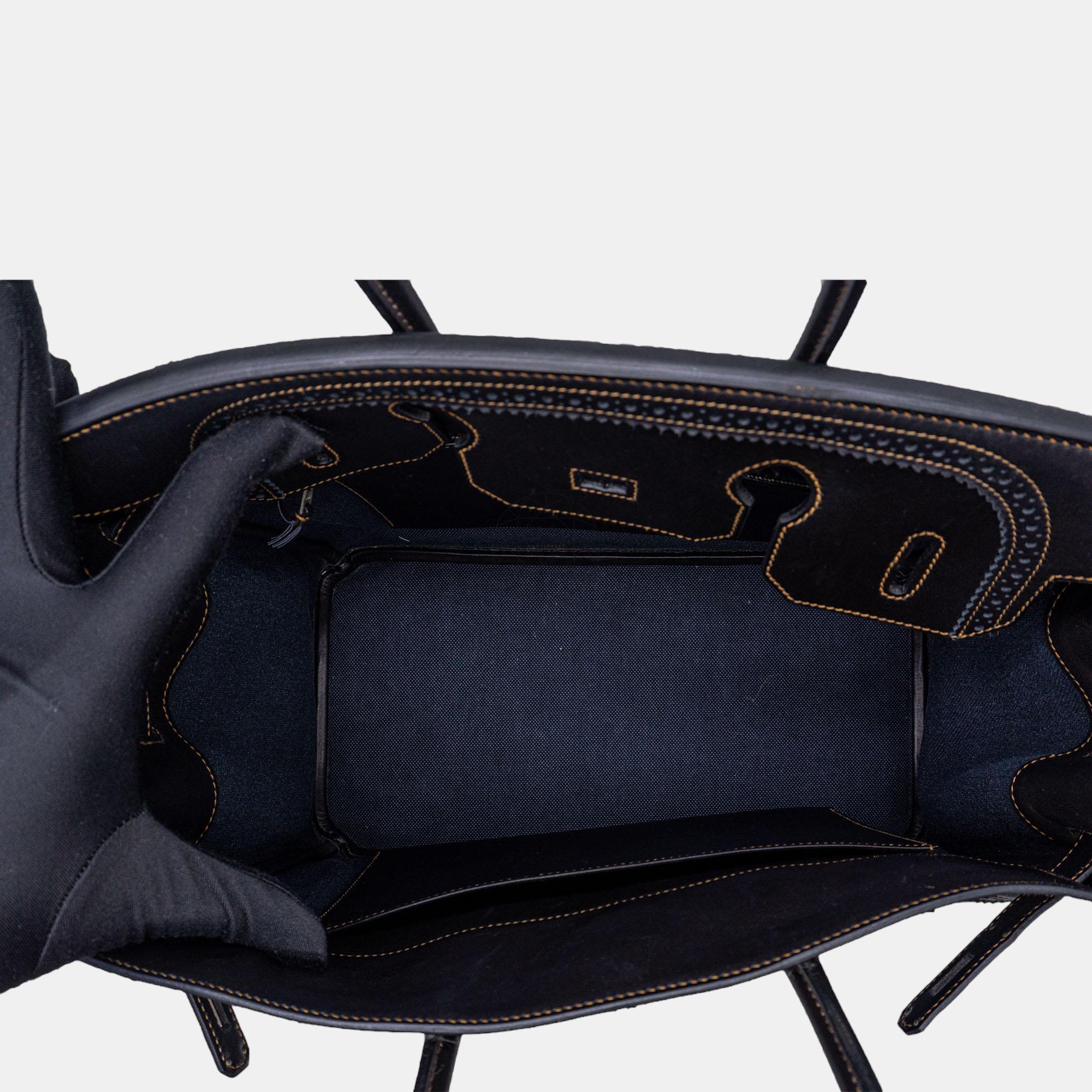 Hermès Birkin 35 Ghillies In Denim Fonce Toile & Black Evercalf Leather With PHW Bag