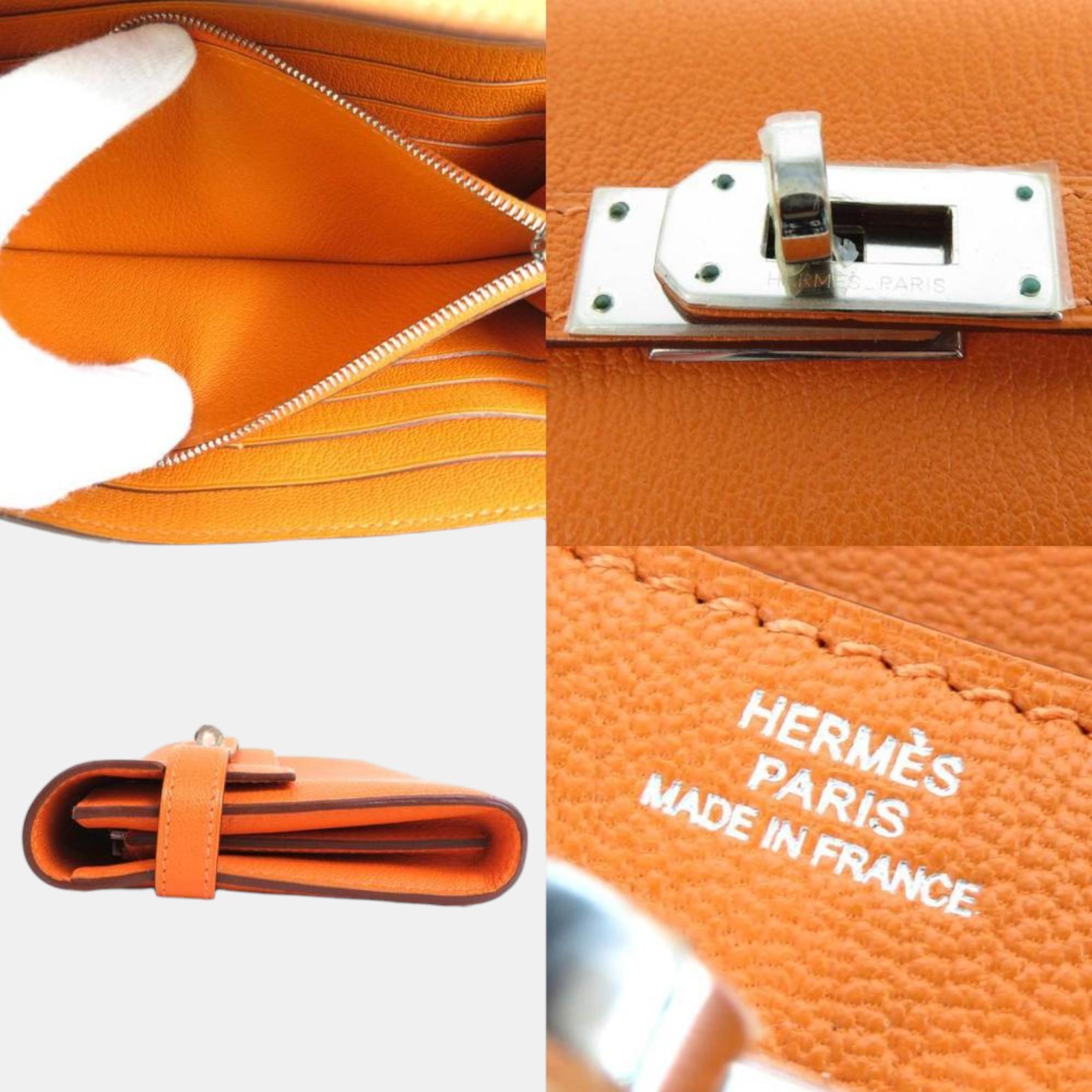 Hermes Long Wallet Kelly Chevre Misor Orange Unisex