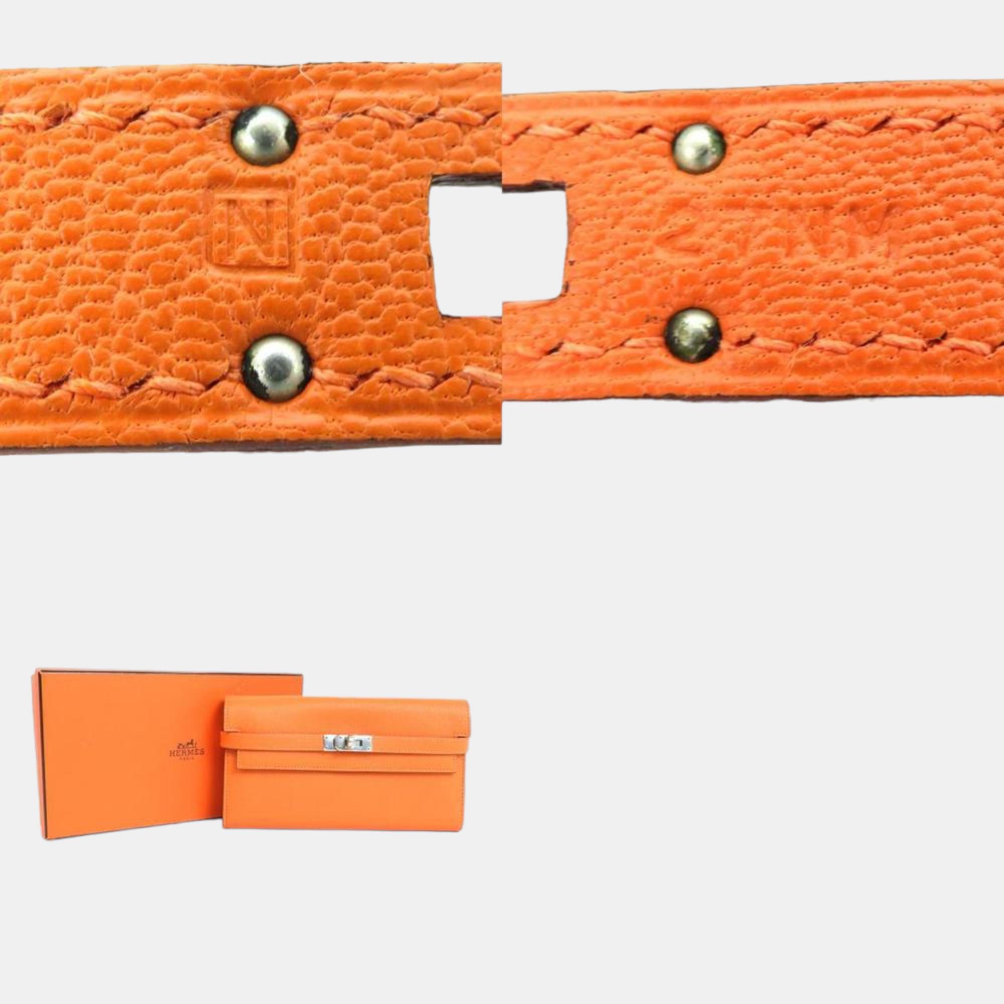 Hermes Long Wallet Kelly Chevre Misor Orange Unisex