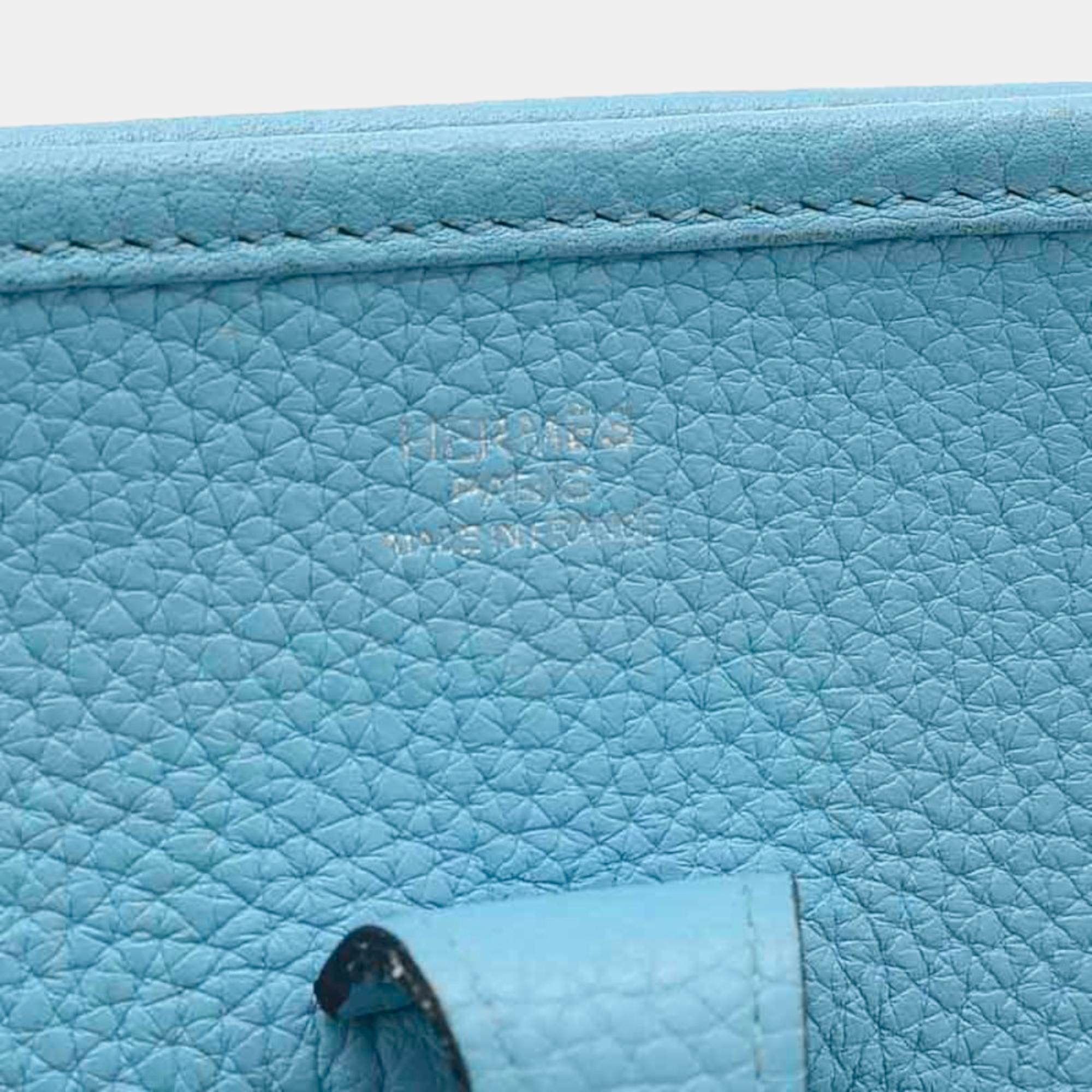 Hermes Evelyn 3 PM Taurillon Clemence Shoulder Bag Blue Knoll Silver Hardware D Engraved