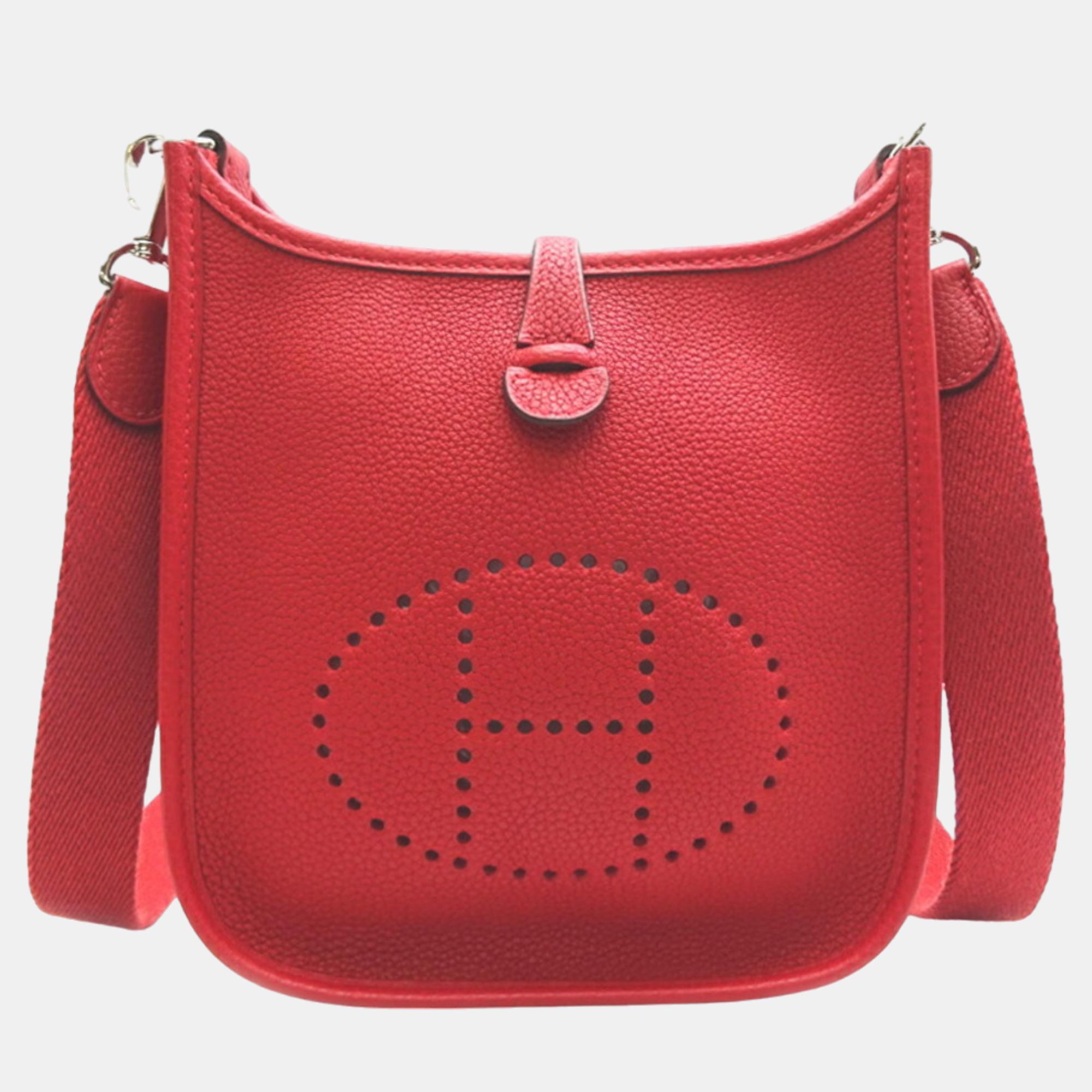 Hermes Evelyn TPM Y Engraved Women's Shoulder Bag Taurillon Clemence Rouge Cazac (red) X Silver (palladium) Hardware