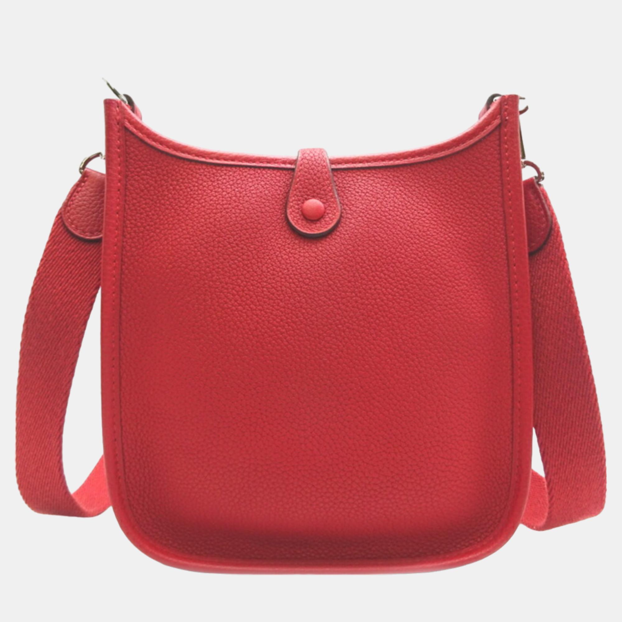 Hermes Evelyn TPM Y Engraved Women's Shoulder Bag Taurillon Clemence Rouge Cazac (red) X Silver (palladium) Hardware