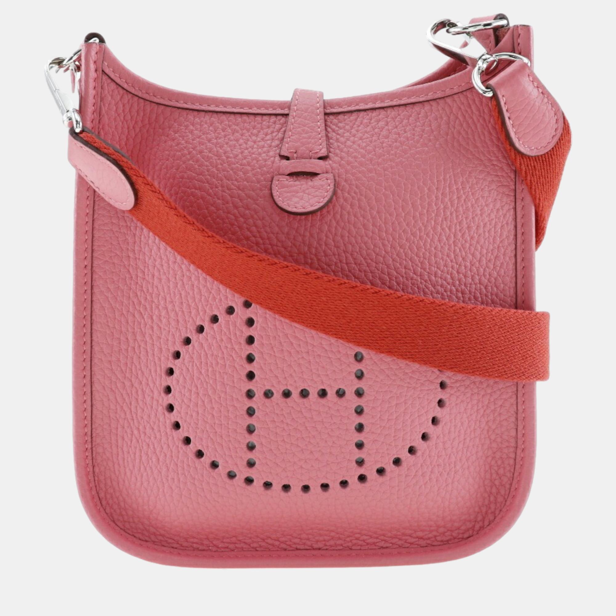 Hermes evelyne tpm shoulder bag amazon taurillon clemence rose azalea made in france 2020 pink/red y crossbody snap button evelynetpm women's