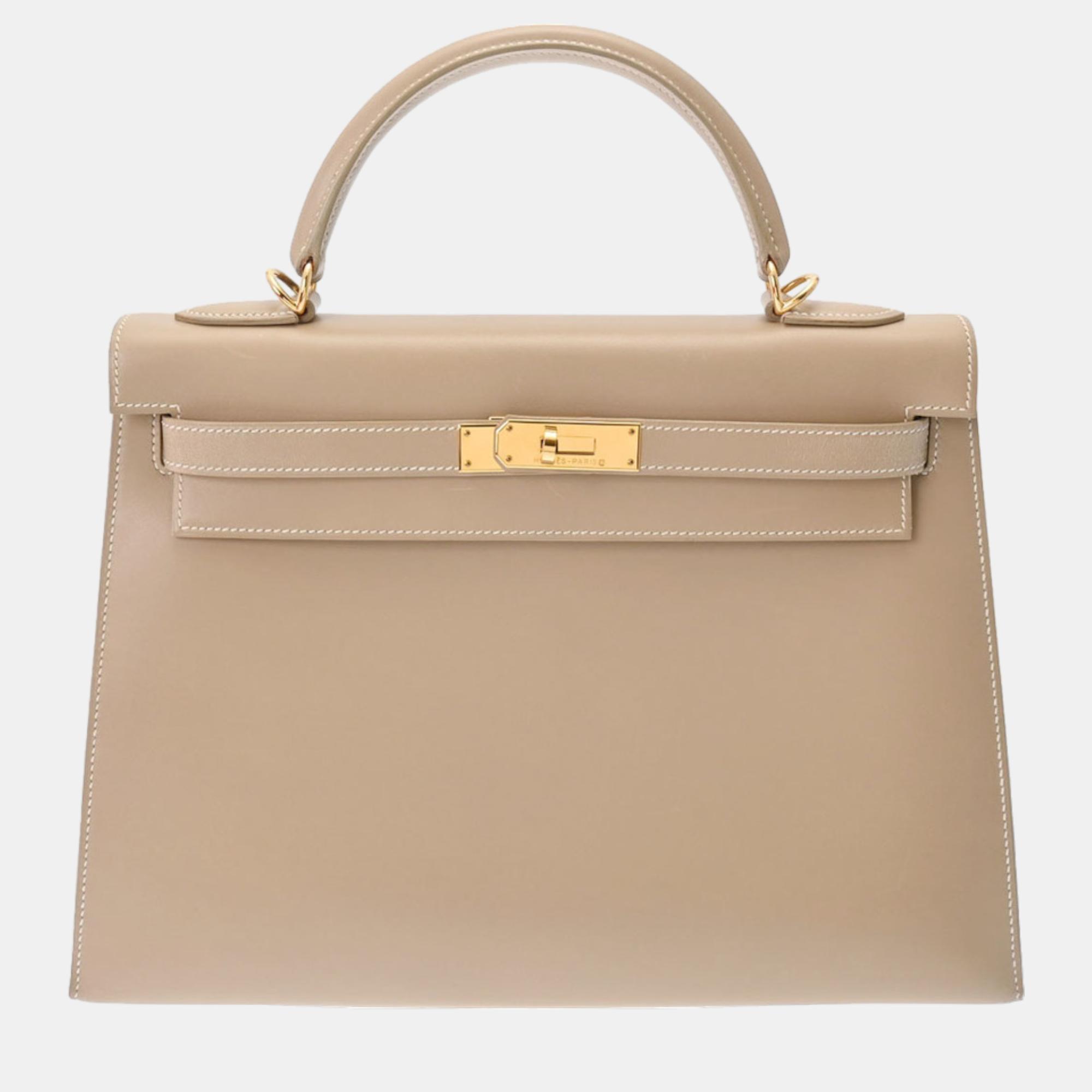 HERMES Kelly 32 Outside Stitching Beige G Stamp (around 2003) Women's Box Calf Bag