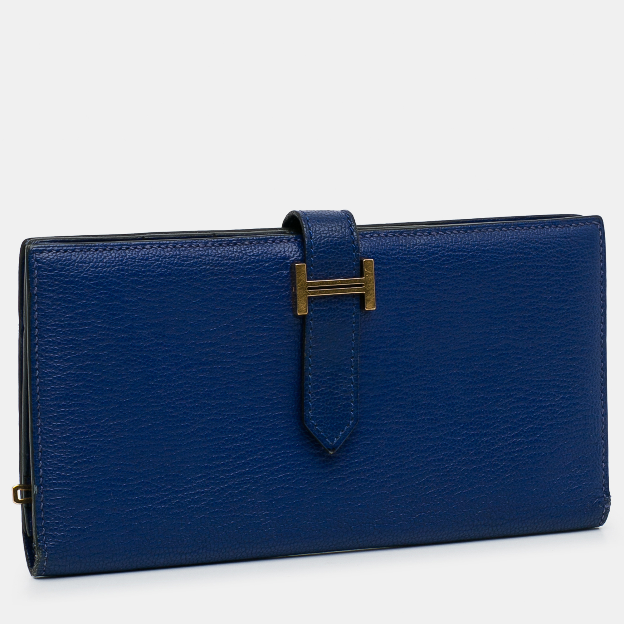 Hermes Blue Leather Bearn Soufflet Wallet